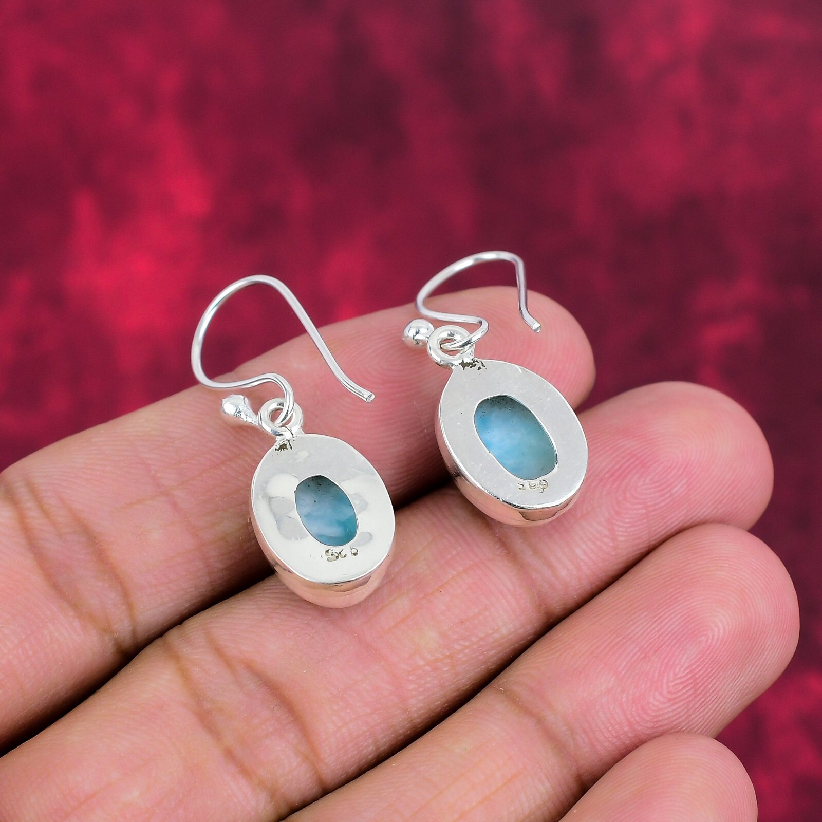 Unique Larimar Gemstone Handmade 925 Sterling Silver Earrings Jewelry