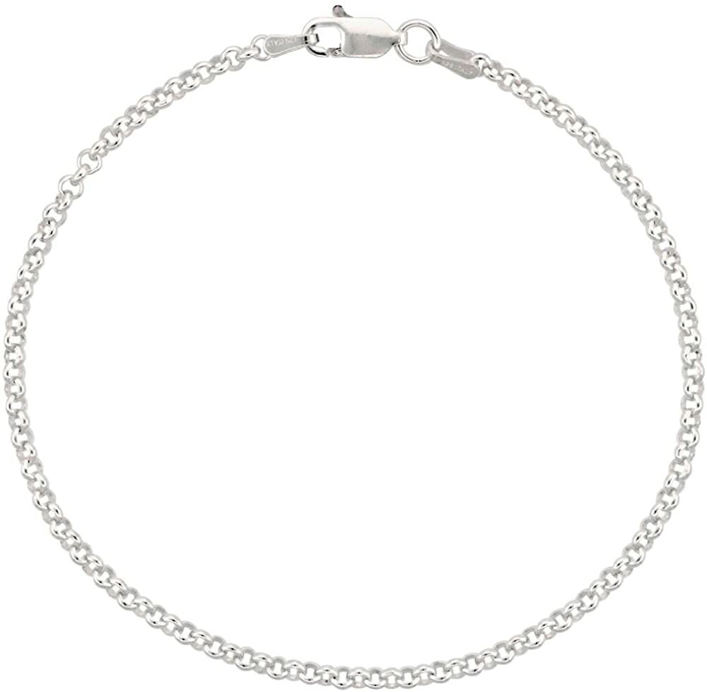 925 Sterling Silver Italian Rolo Chain Necklace Bracelet 2.5mm Sizes 7~30 inch