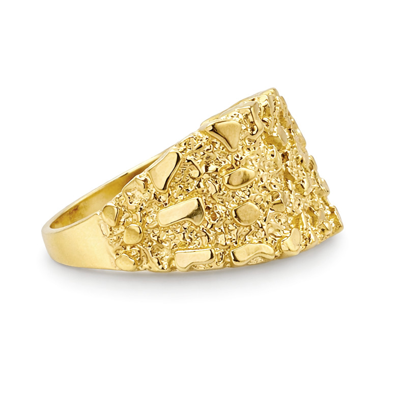 Solid 14K Yellow Gold Large Diamond Cut Mens Nugget Ring, Size 5 – 15