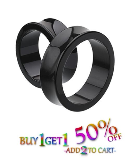 Pair 8g-50mm BLACK ACRYLIC TUNNELS Double Flare Gauges Solid Saddle Ear 2071