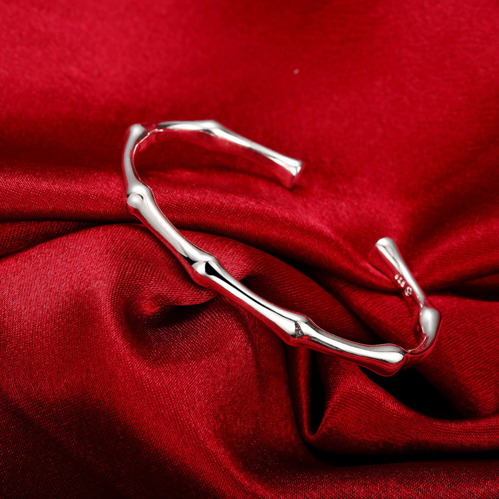 Womens 925 Sterling Silver Bamboo Cuff Adjustable Bangle Fashion Bracelet #B233