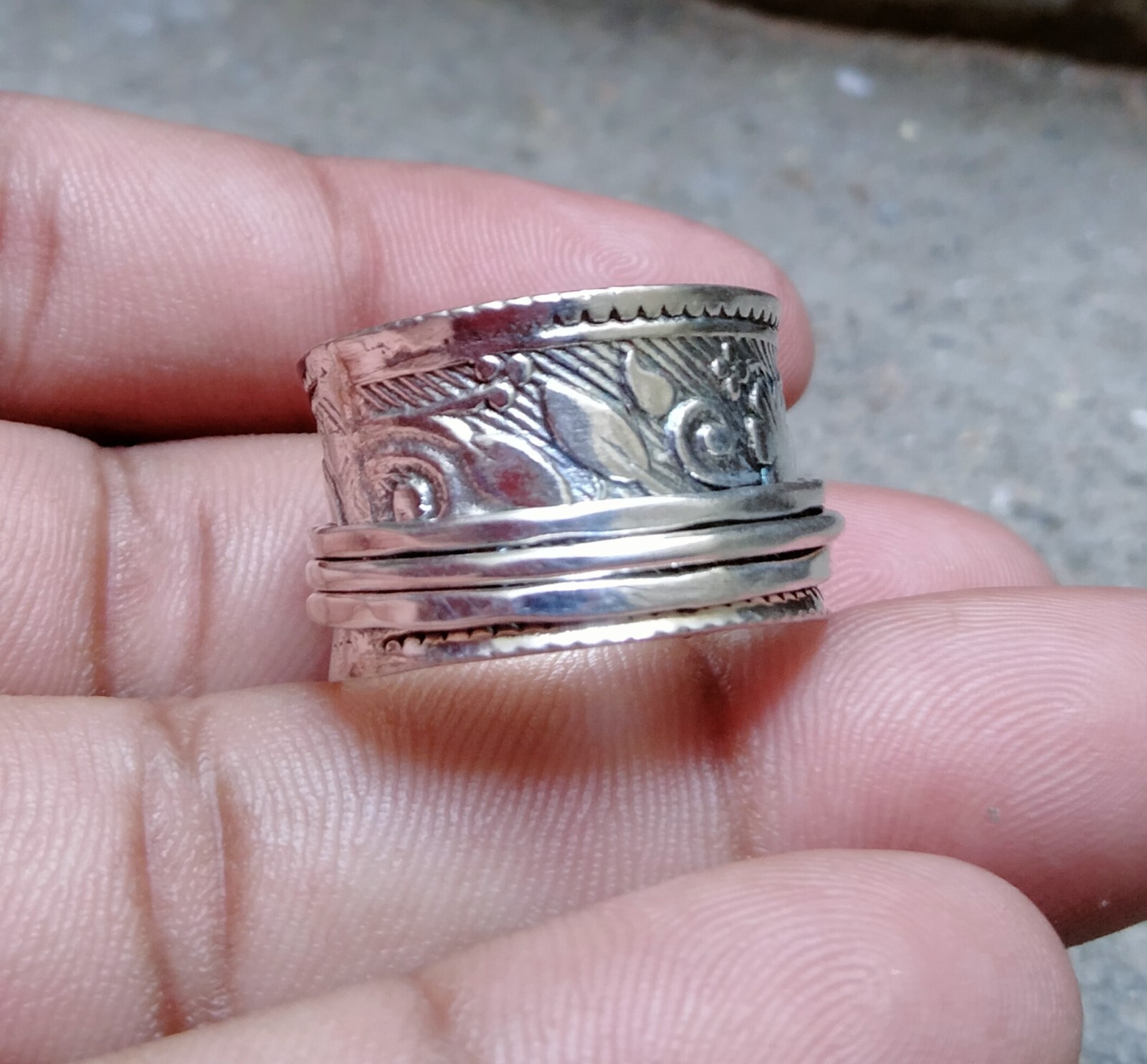 925 Sterling Silver Band& Spinner Meditation Ring Handmade Ring All Size-U-83