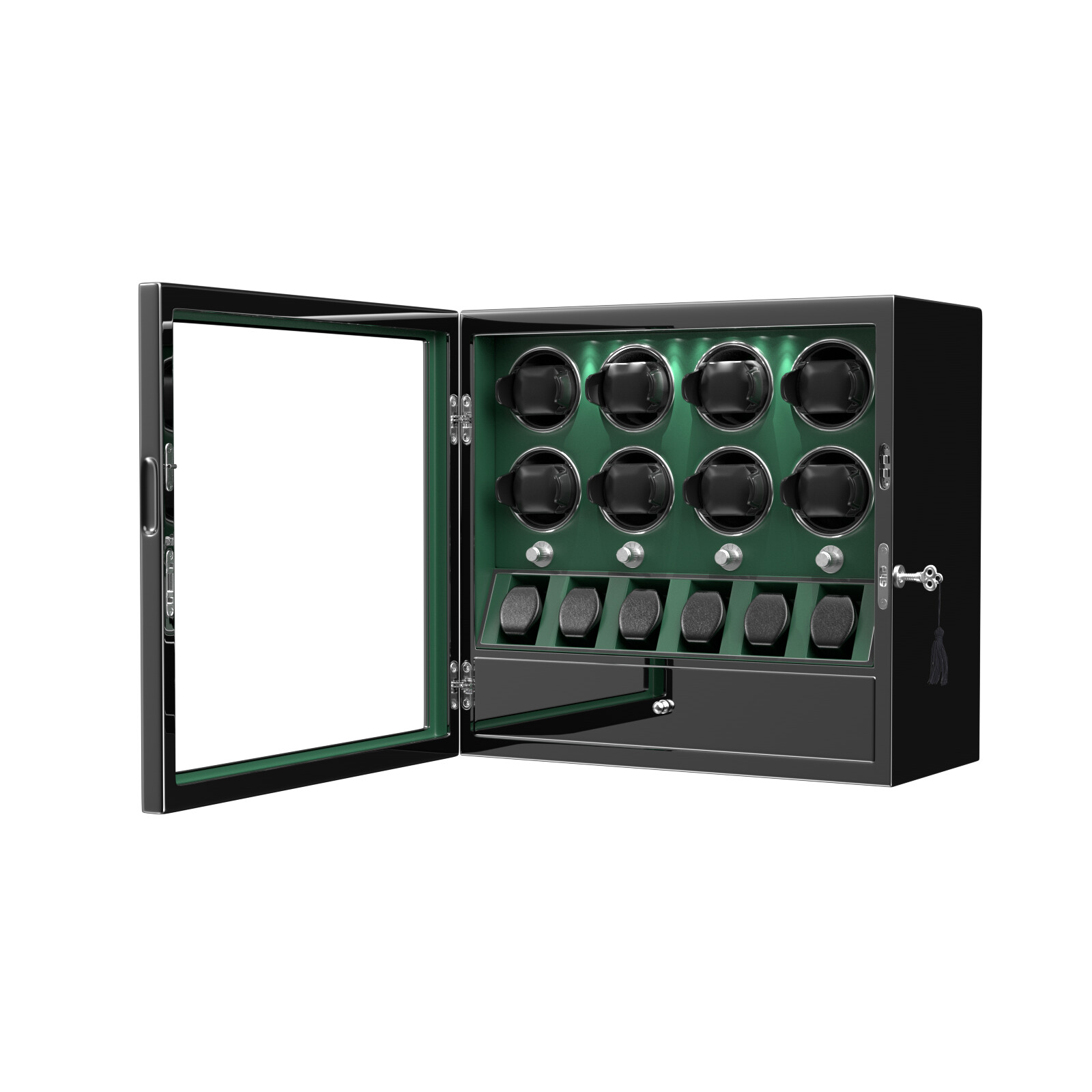 New Compact LED Automatic 8 Watch Winder With 6 Watches Display Storage Box Gift