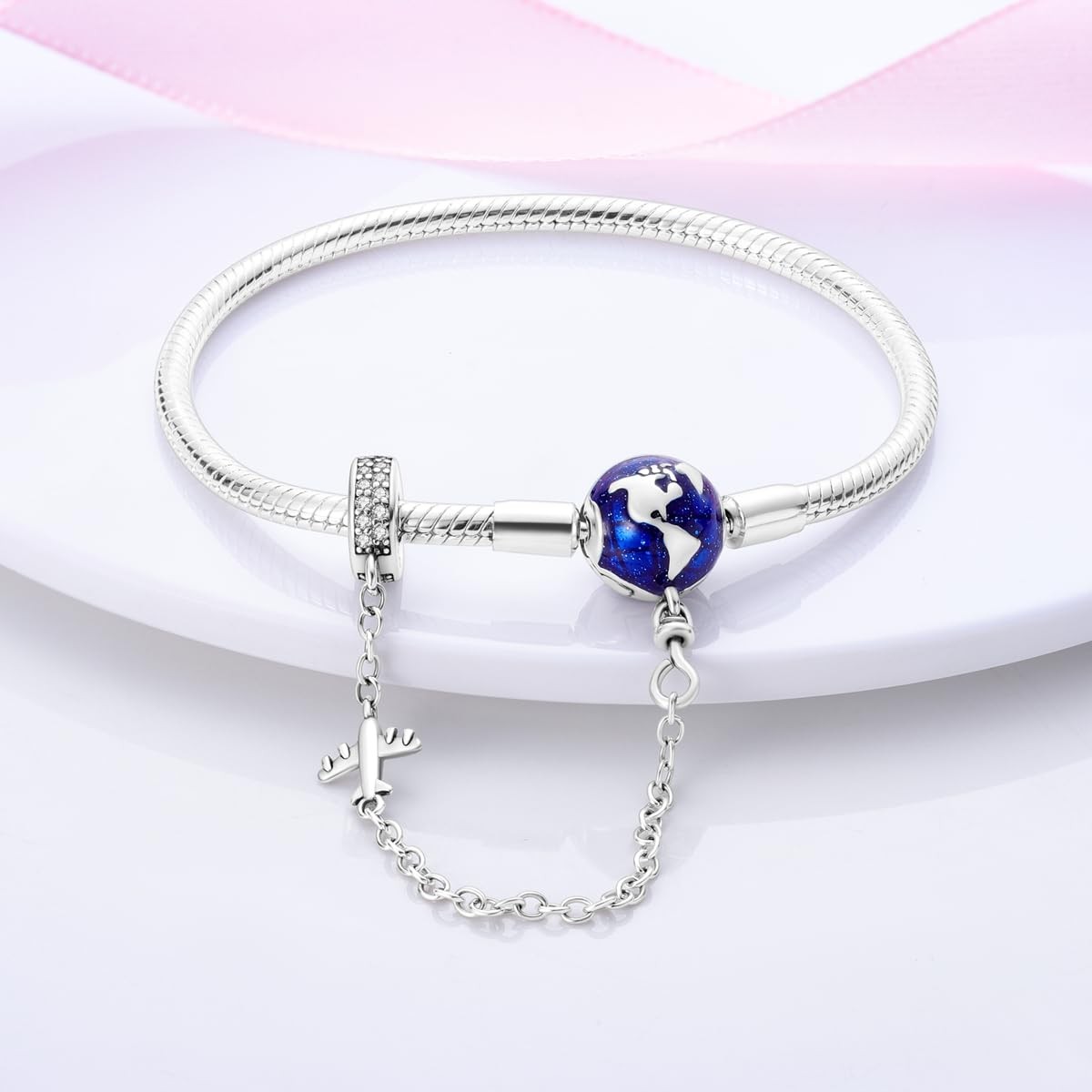 Sterling Silver Snake Chain Charm Bracelet 18cm 925 Star Moon KTB015 Women’s