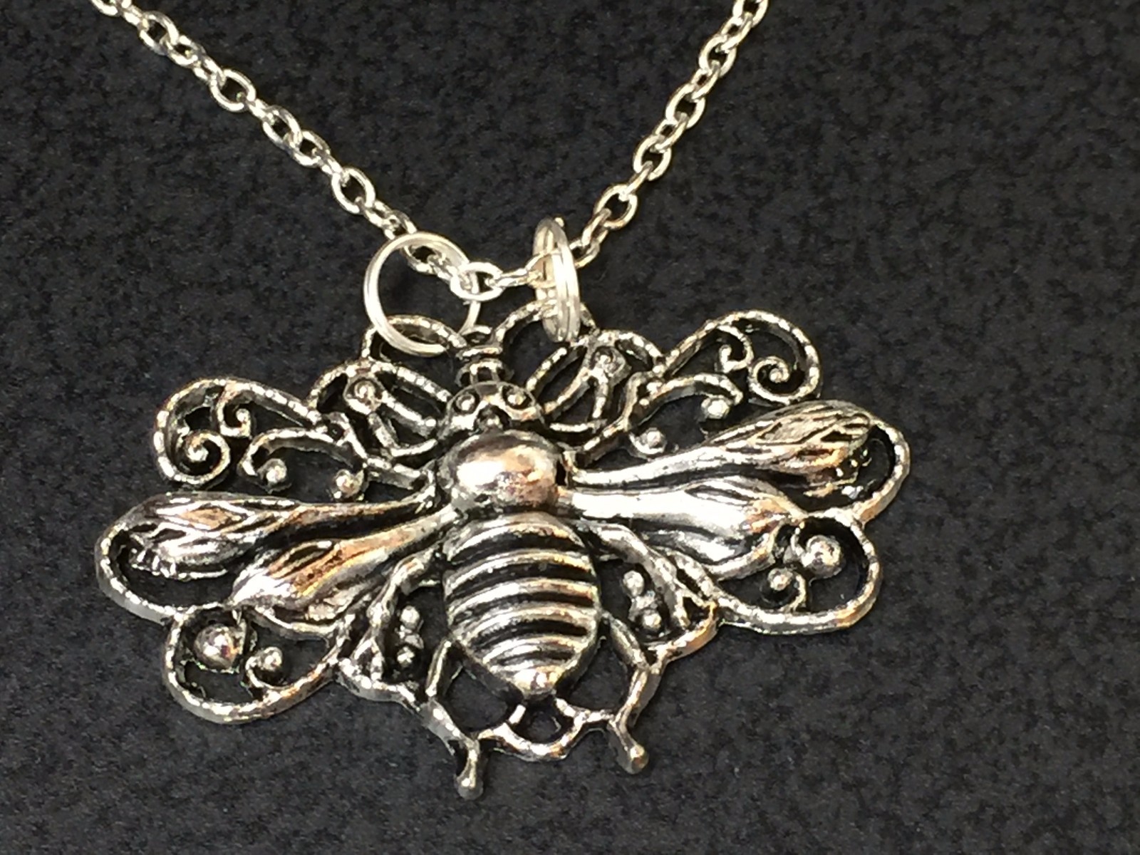 Bee Honey Large Filigree Charm Tibetan Silver Necklace 18″