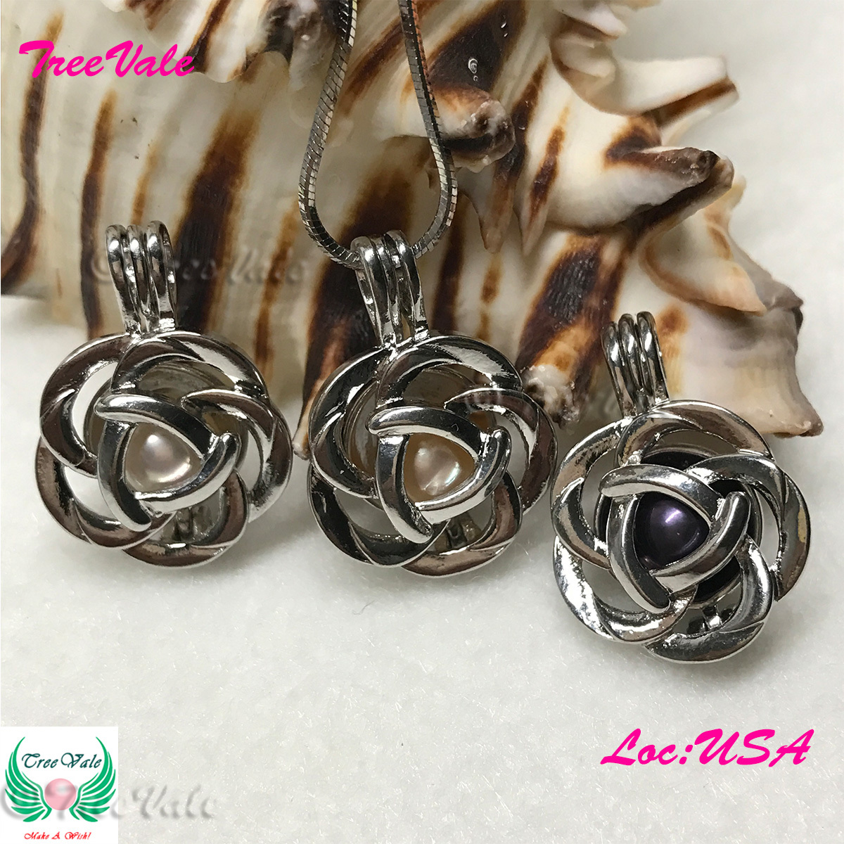 Full Bloom Flower – Silver Plated – Locket Pearl Cage Pendant – Hold 6mm – 8mm
