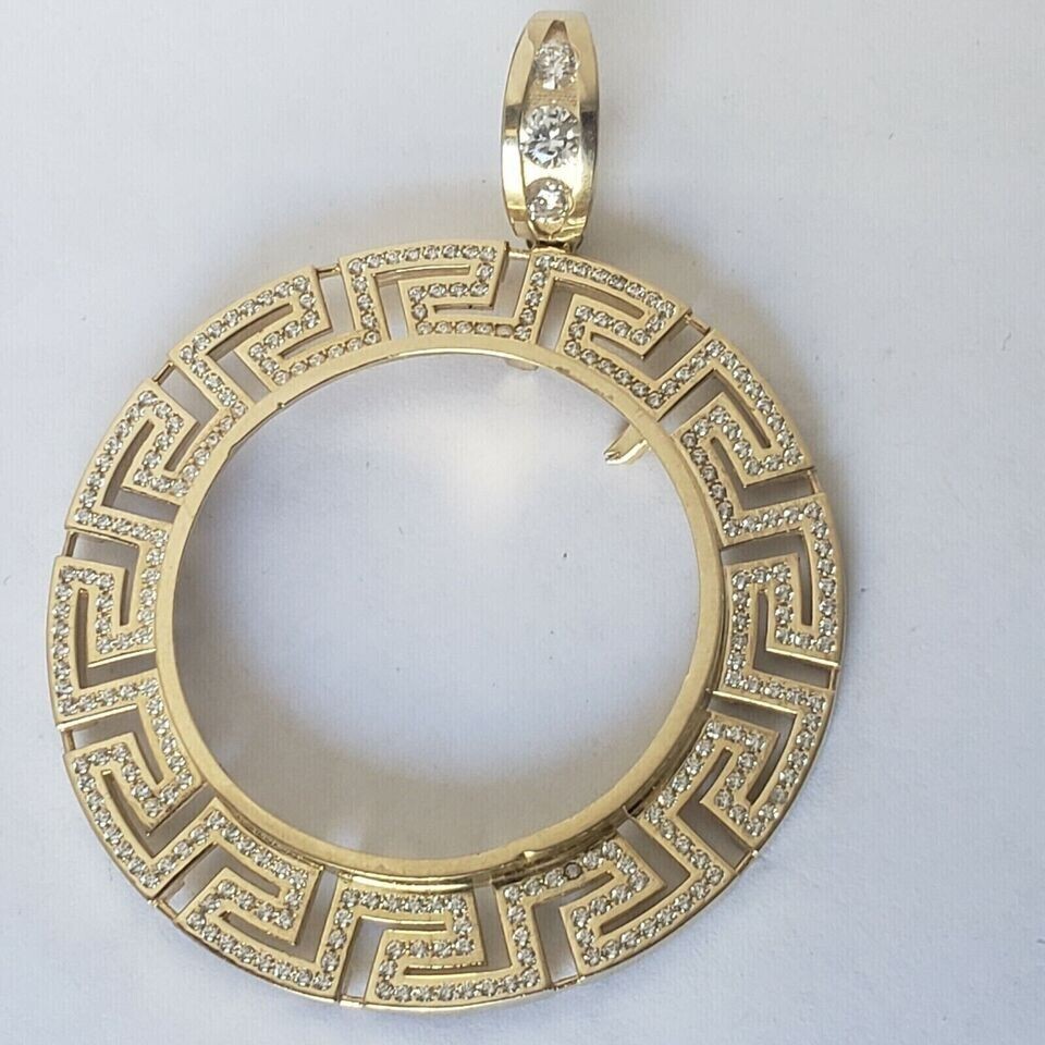 2 Ct Pave 50 pesos centenario Coin Bezel Frame pendant 14k Yellow Gold Finish