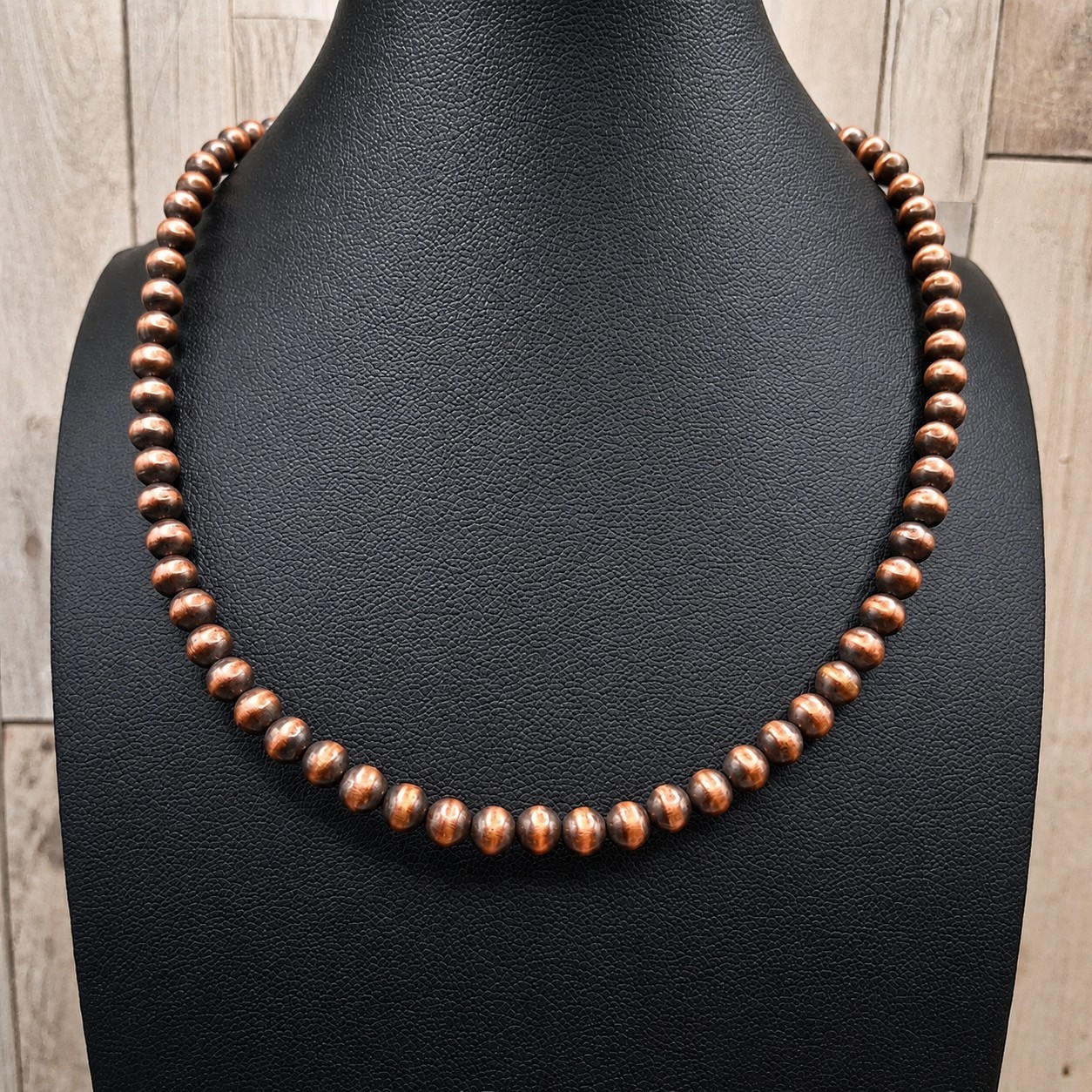 Solid Copper Navajo Desert Pearl Necklace 5mm Oxidized Beads 17-19″ Southwestern