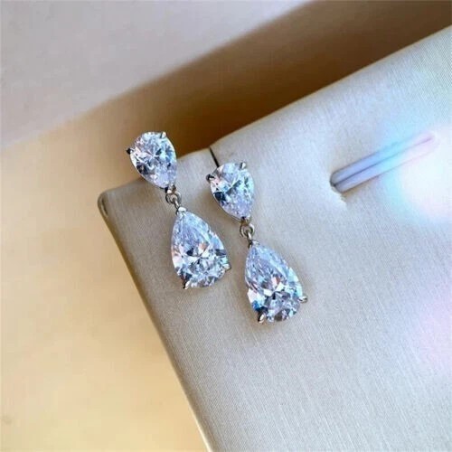 2.30Ct Pear Cut Simulated Diamond Drop/Dangle Earrings In 14k White Gold Plated