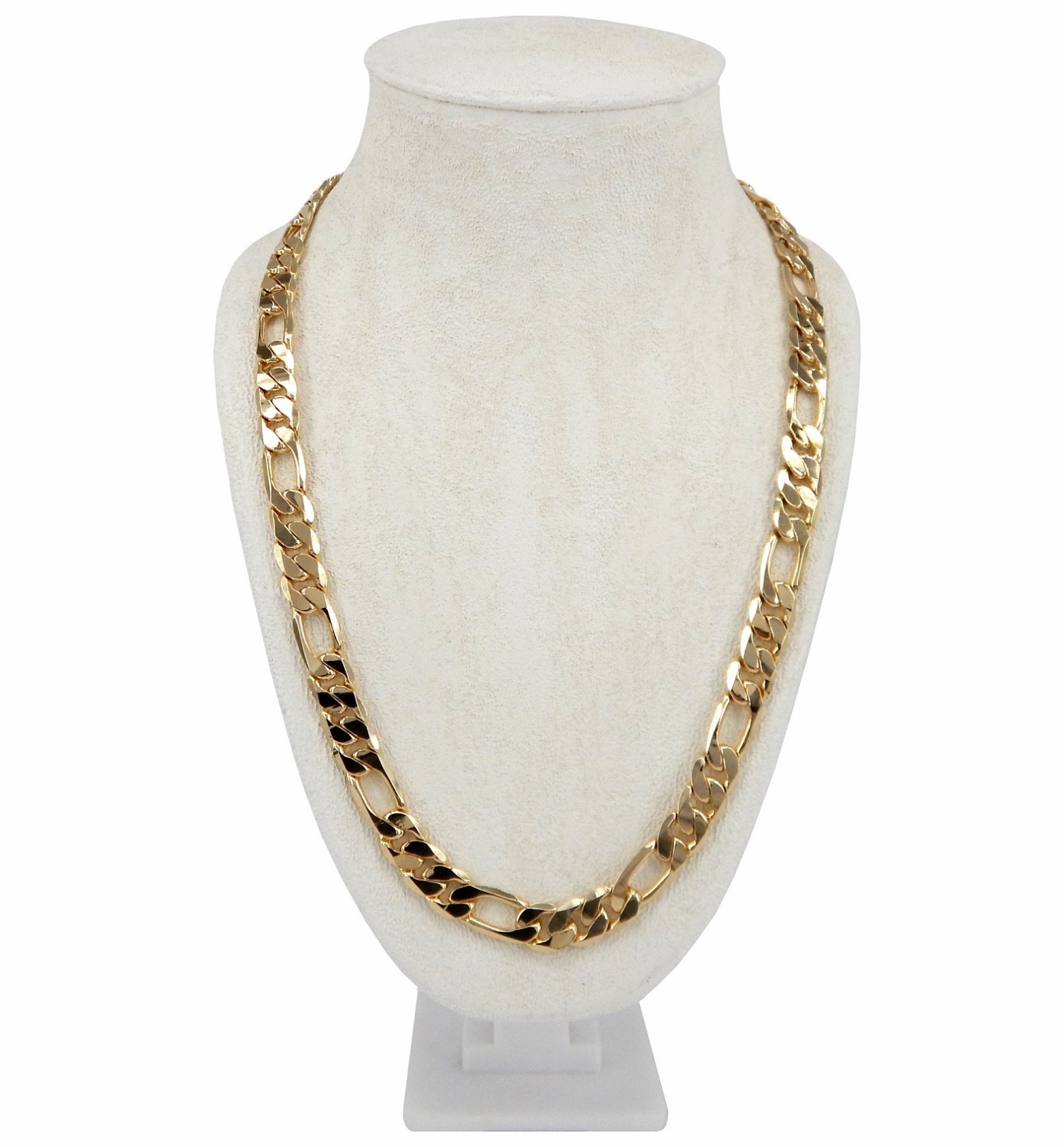 14k Italian Figaro Link Chain Necklace 10mm wide 20″ 24″ 30″ inch Gold Plated