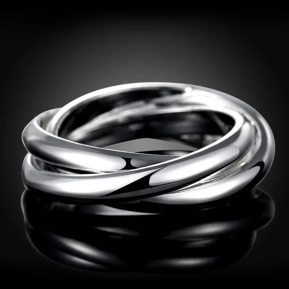 Elegant 925 Sterling Silver 3 Glossy Circle Women’s Ring Fashion Jewelry –