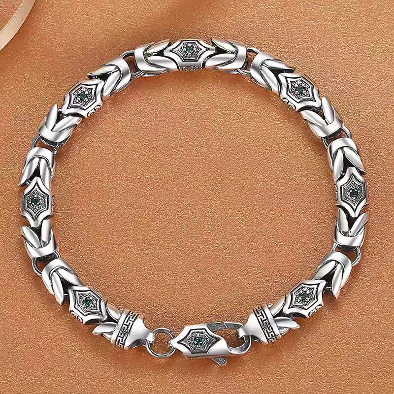 Real Pure S925 Sterling Silver Bracelet 7mm Byzantine Link Chain 25-26g 7.9inch