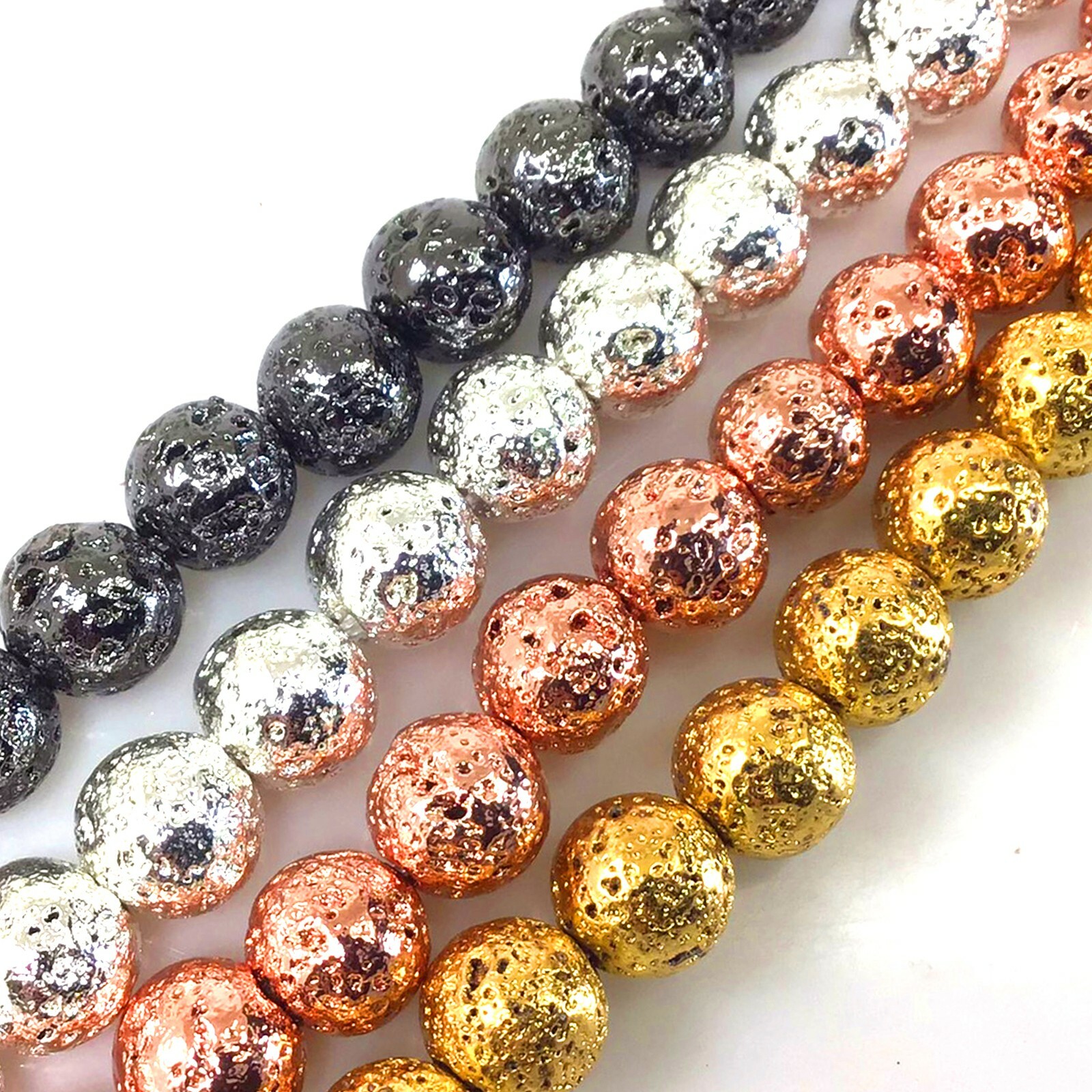 Lava Round Bead Natural Volcanic Titanium 4 6 8 10 12 Metallic Coated 15″ Strand