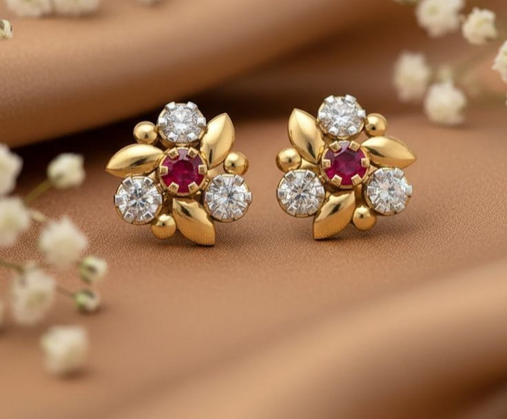 2.36 Ct Round Cut Simulated Ruby Lovely Stud Earrings 14k Yellow Gold Plated