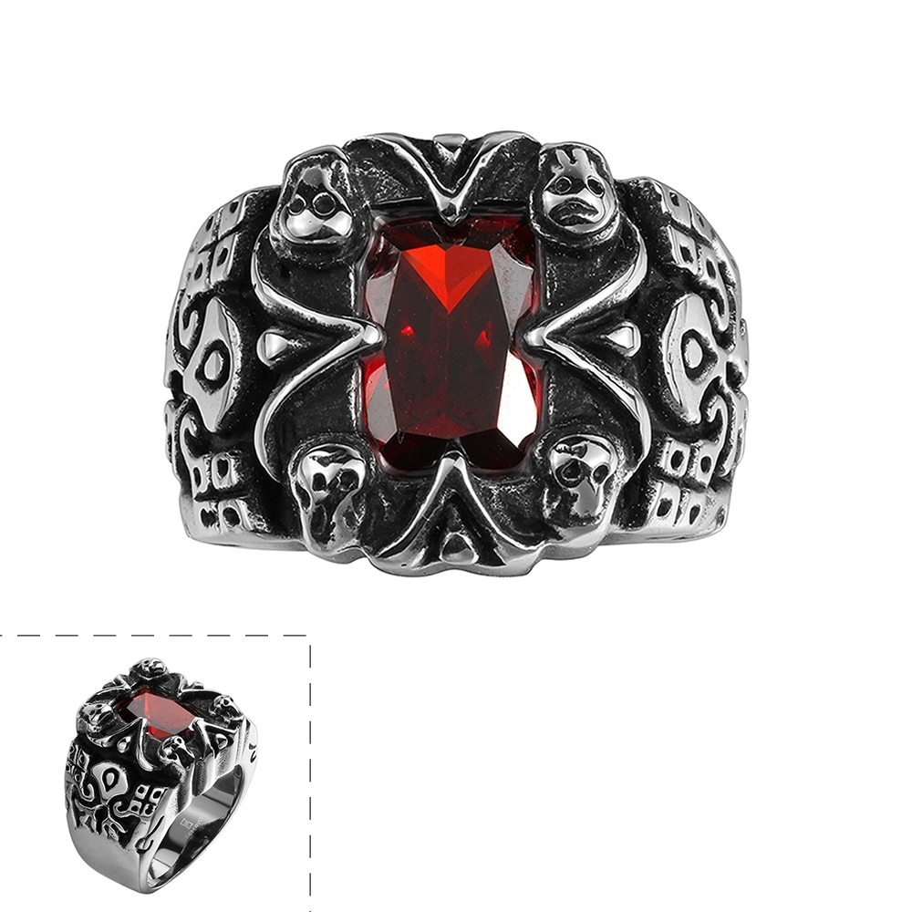 Stainless Steel Gothic Biker Tribal Ring Black Red Men’s UnIsex B202