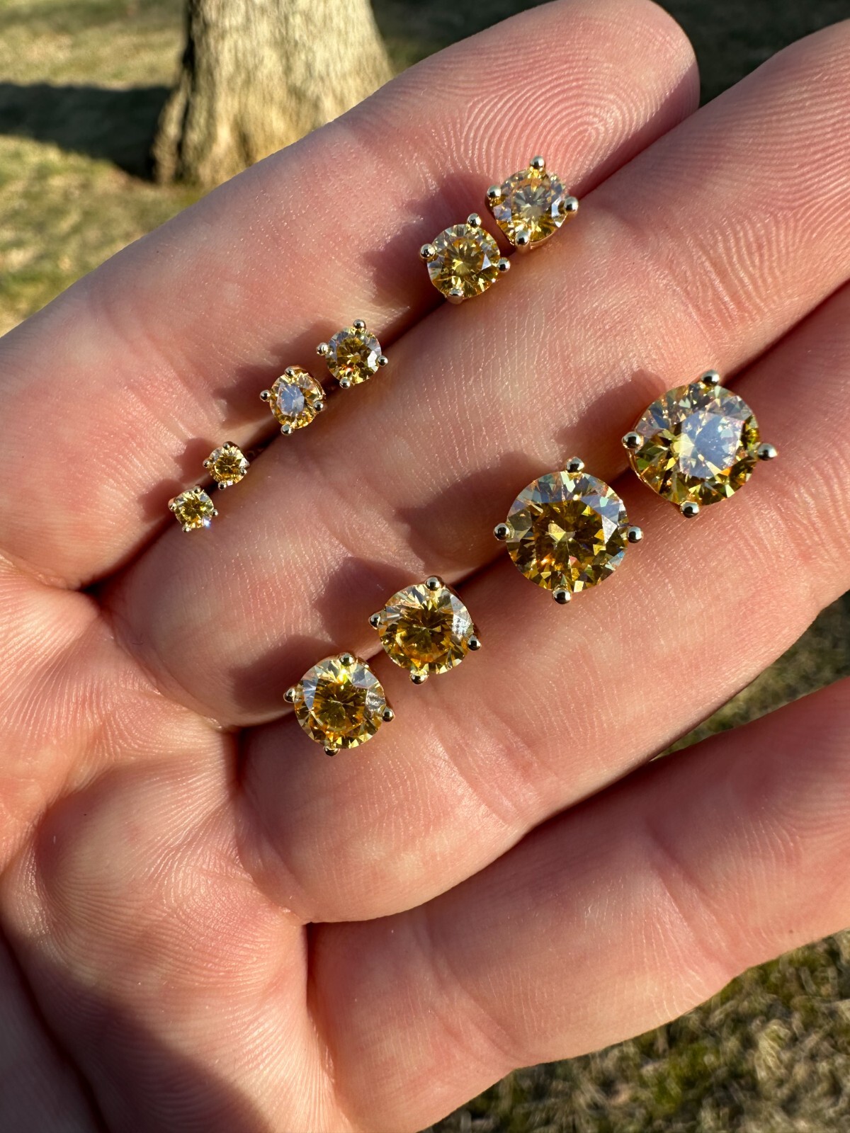 Canary Yellow Moissanite Screwback Stud Earrings 14k Gold Plate 925 Silver 3-8mm