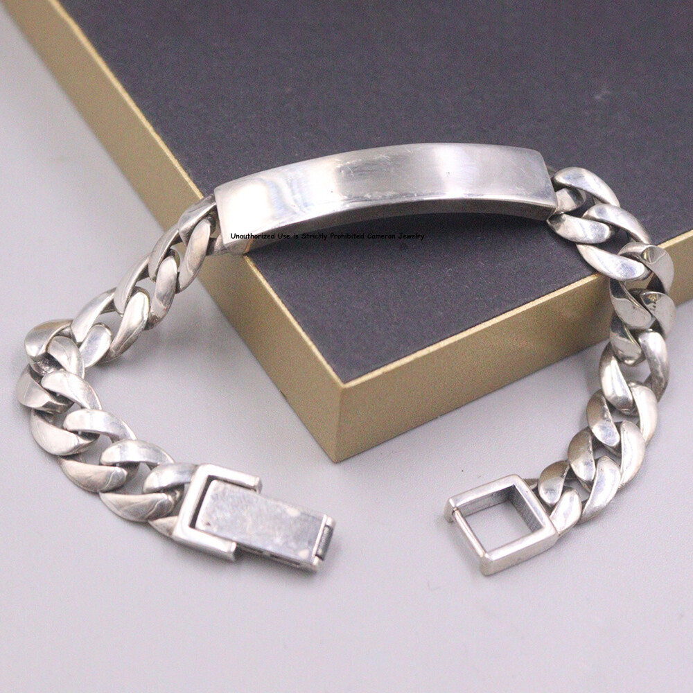 Pure S925 Sterling Silver Bracelet 9mm Cuban Curb ID Link Chain 7.9inch 33-34g