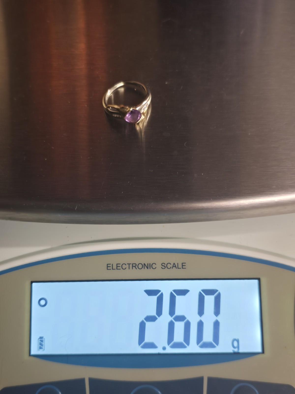 ​Solid 10K Two Tone Gold Amethyst Cushion Cut Diamond Accent Ring Size 5 2.60g