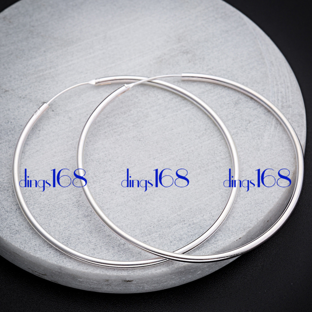 925 Sterling Silver Classic Endless Thin Hoop Earrings #CHOOSE A SIZE 20mm~70mm#