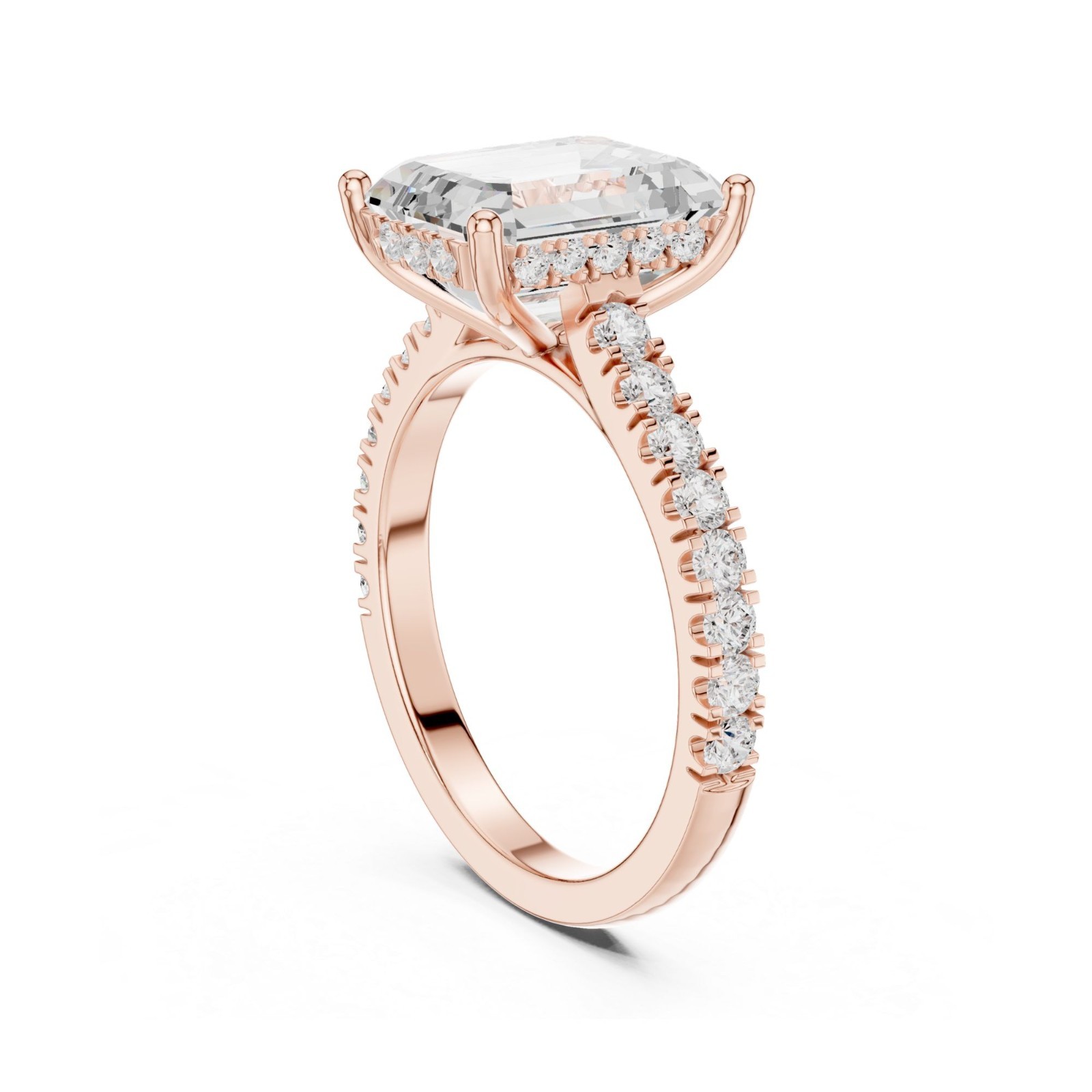 Emerald Cut Lab Grown Diamond Hidden Halo Solitaire Engagement Ring