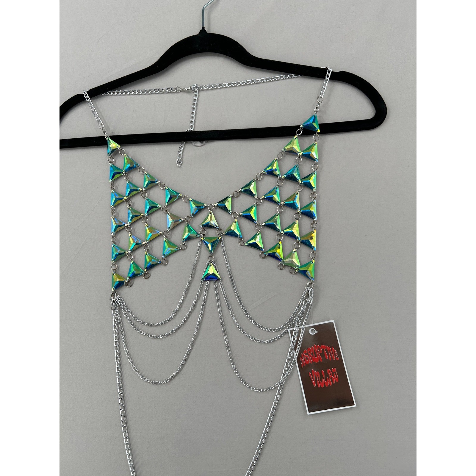 Iridescent Triangle Body Chain Top Silver Festival Rave One Size
