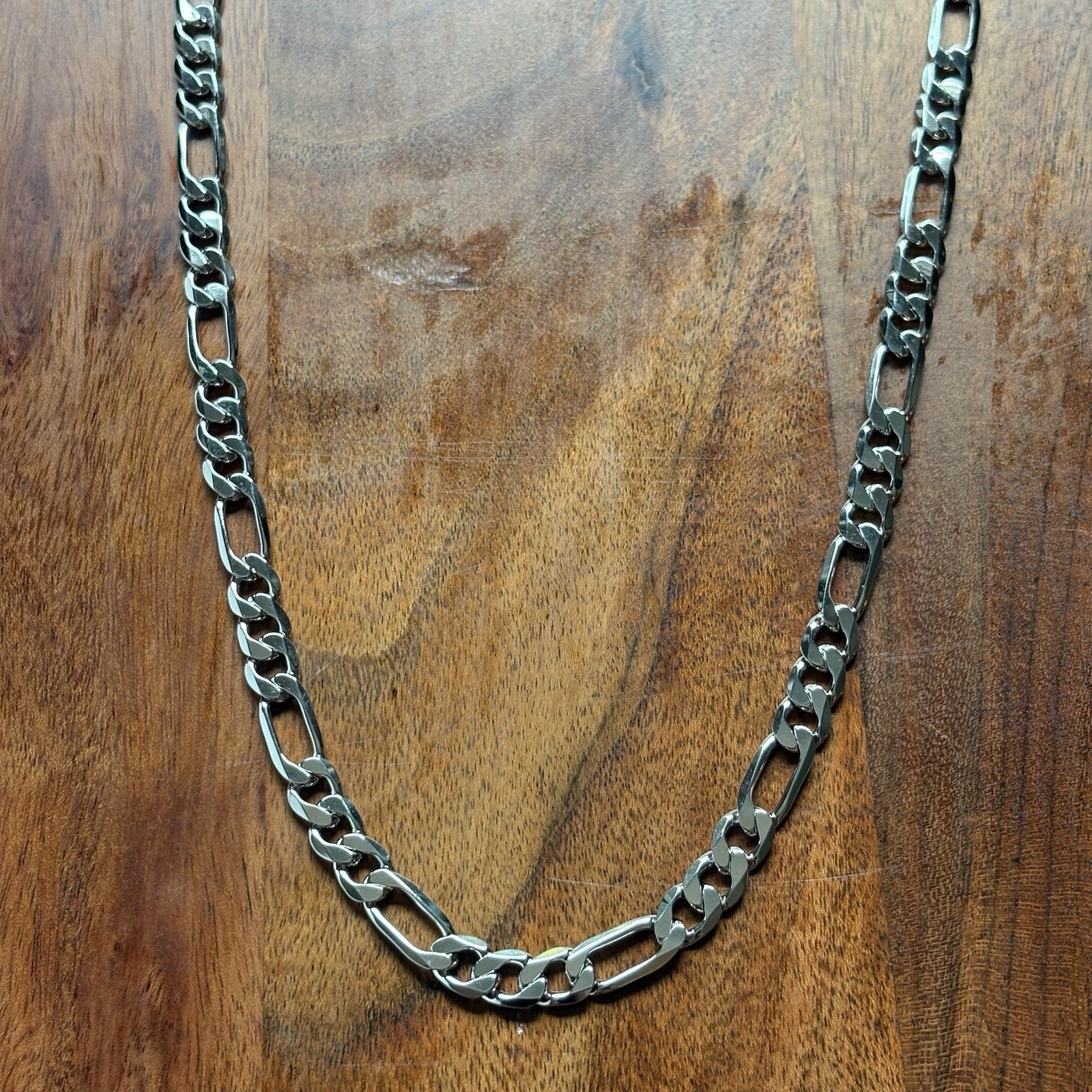 Sterling Silver 925 Heavy Figaro Link Chain 20 in 7mm 34.2g High Polish Rhodium