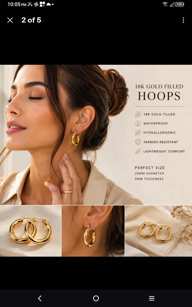 18k Gold Filled Hoops, everyday wear, waterproof, earrings for women