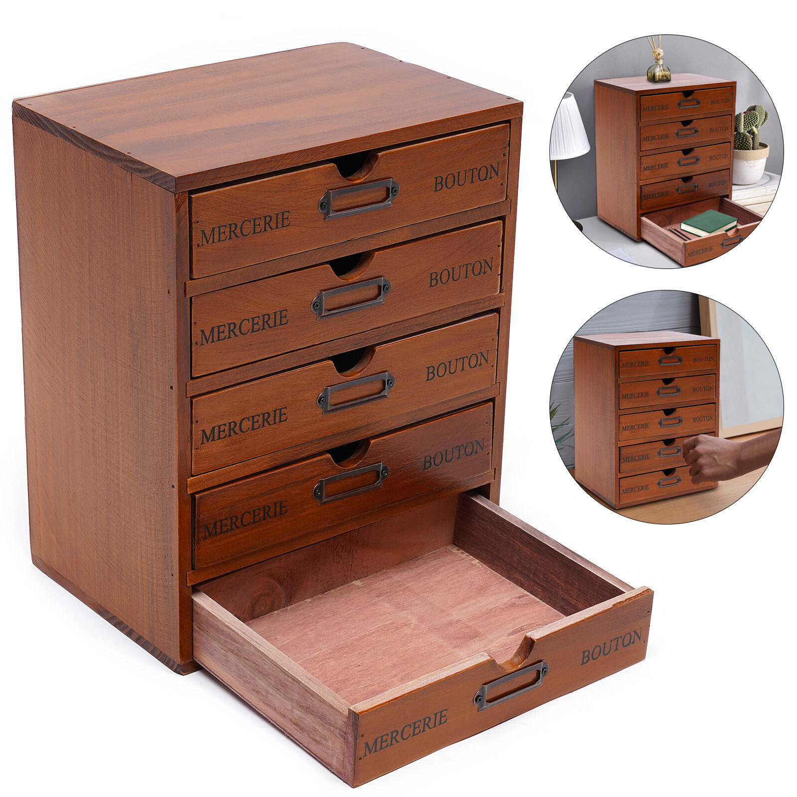 Vintage 5 Layers Large Jewelry Organizer Wooden Storage Box Case With 5 Drawers