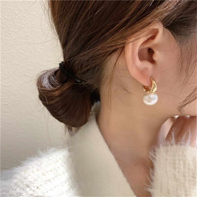 White Pearl Drop Dangle Earrings,Elegant Pearl Earrings,Gold Hoop Earrings,Gifts