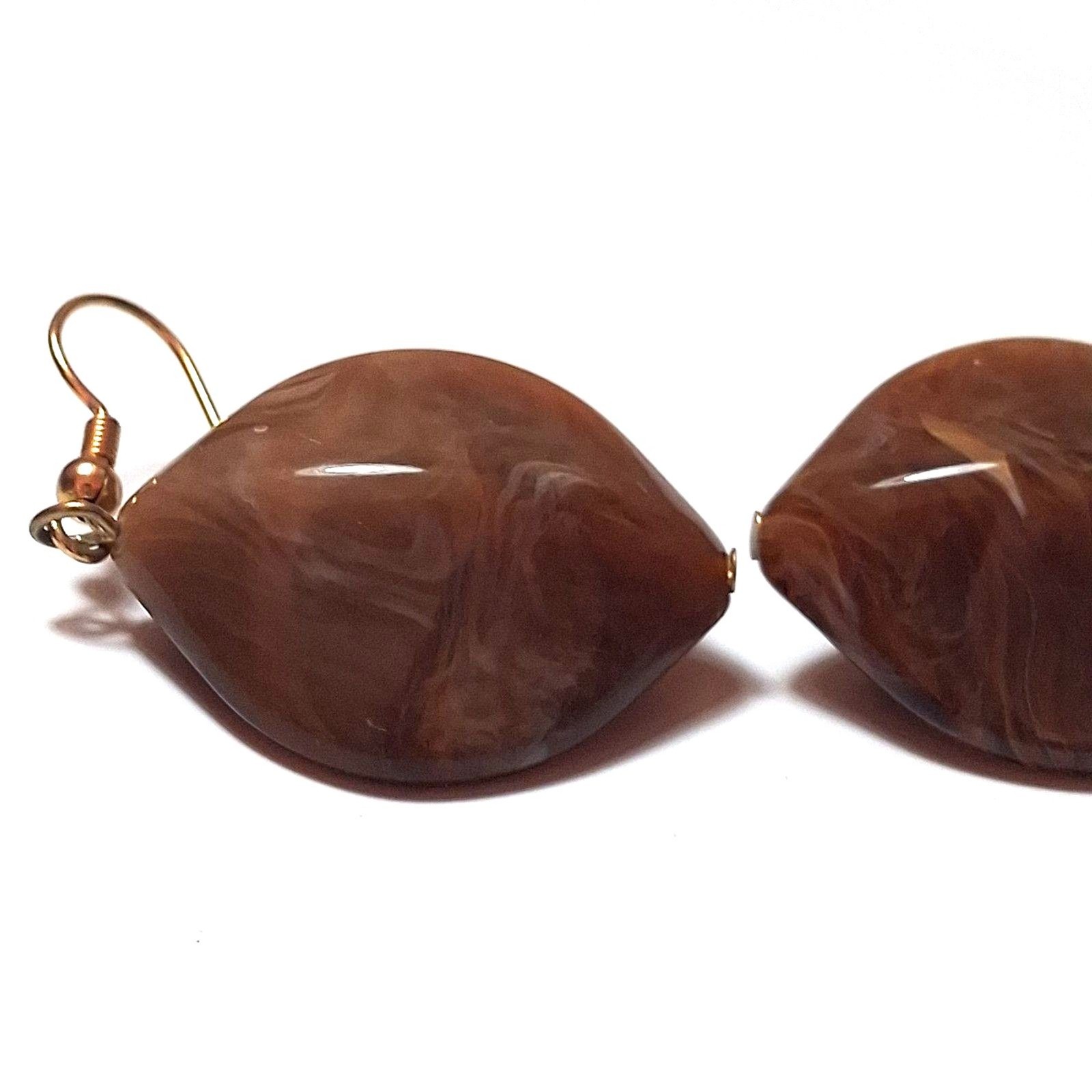 ​VINTAGE BROWN MARBLED ACRYLIC DROP EARRINGS CHUNKY LUCITE TORTOISE BOHO JEWELRY
