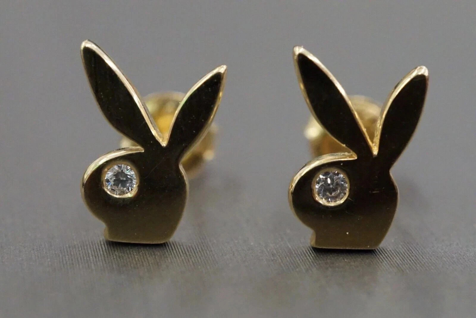 14k Yellow Gold Plated Playboy Bunny Round Real Moissanite Stud Earrings