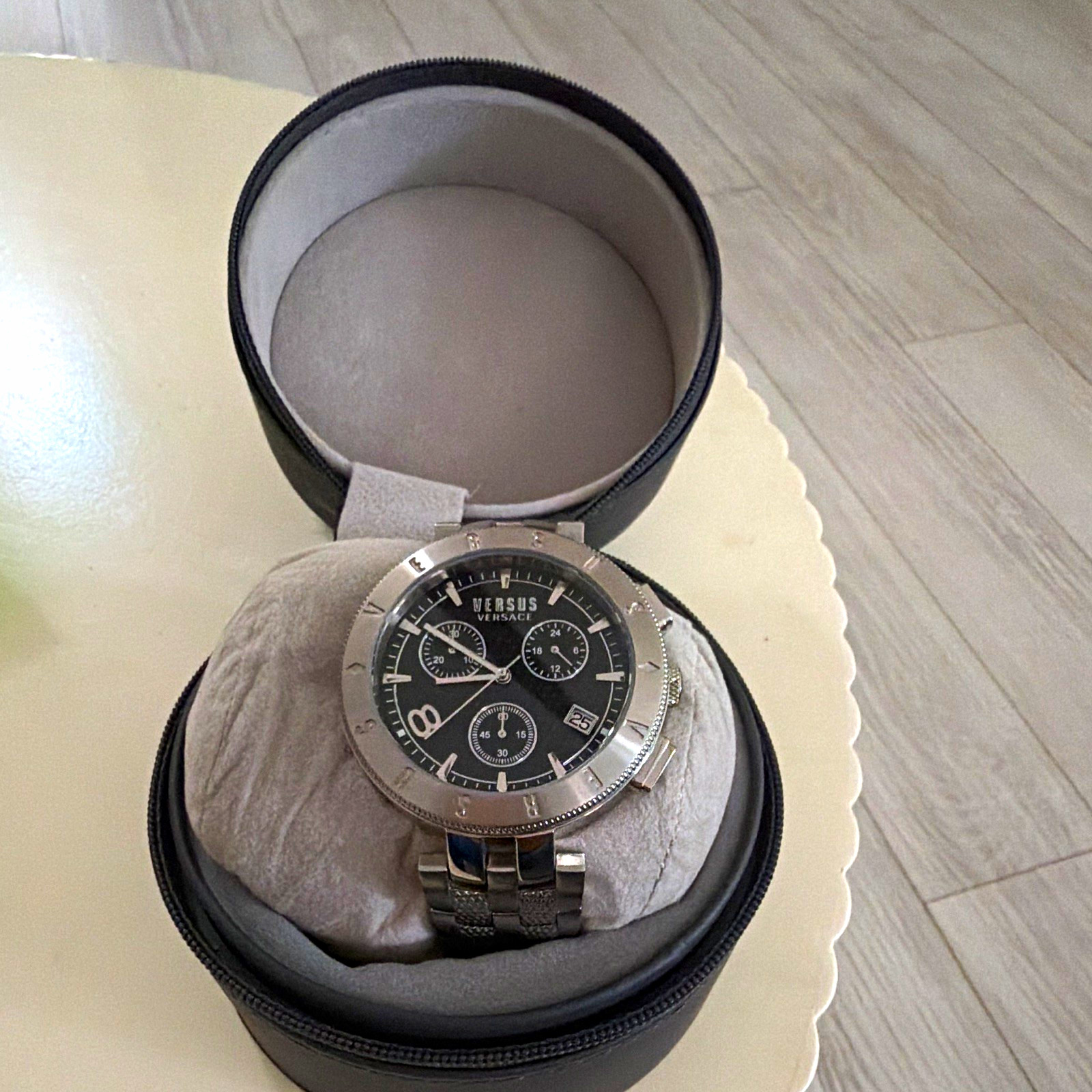 Versus Versace Men’s Silver Chronograph Quartz Wristwatch Black Dial Date