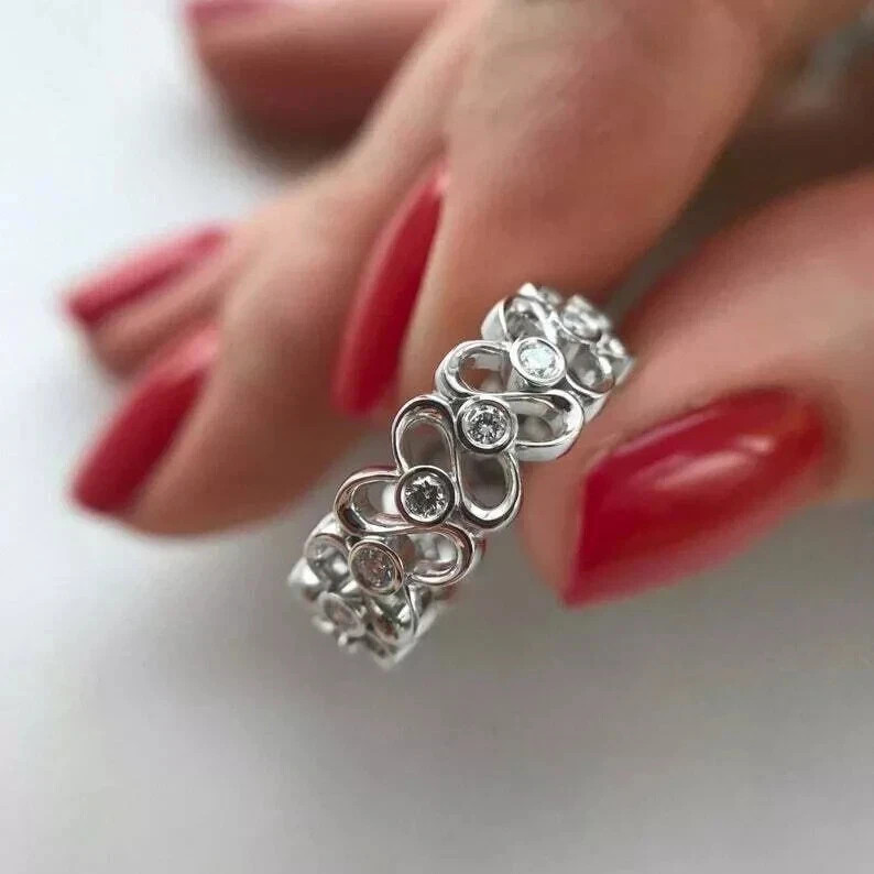 1 Ct Round Cut Moissanite Full Eternity Bezel Band 14k White Gold Plated