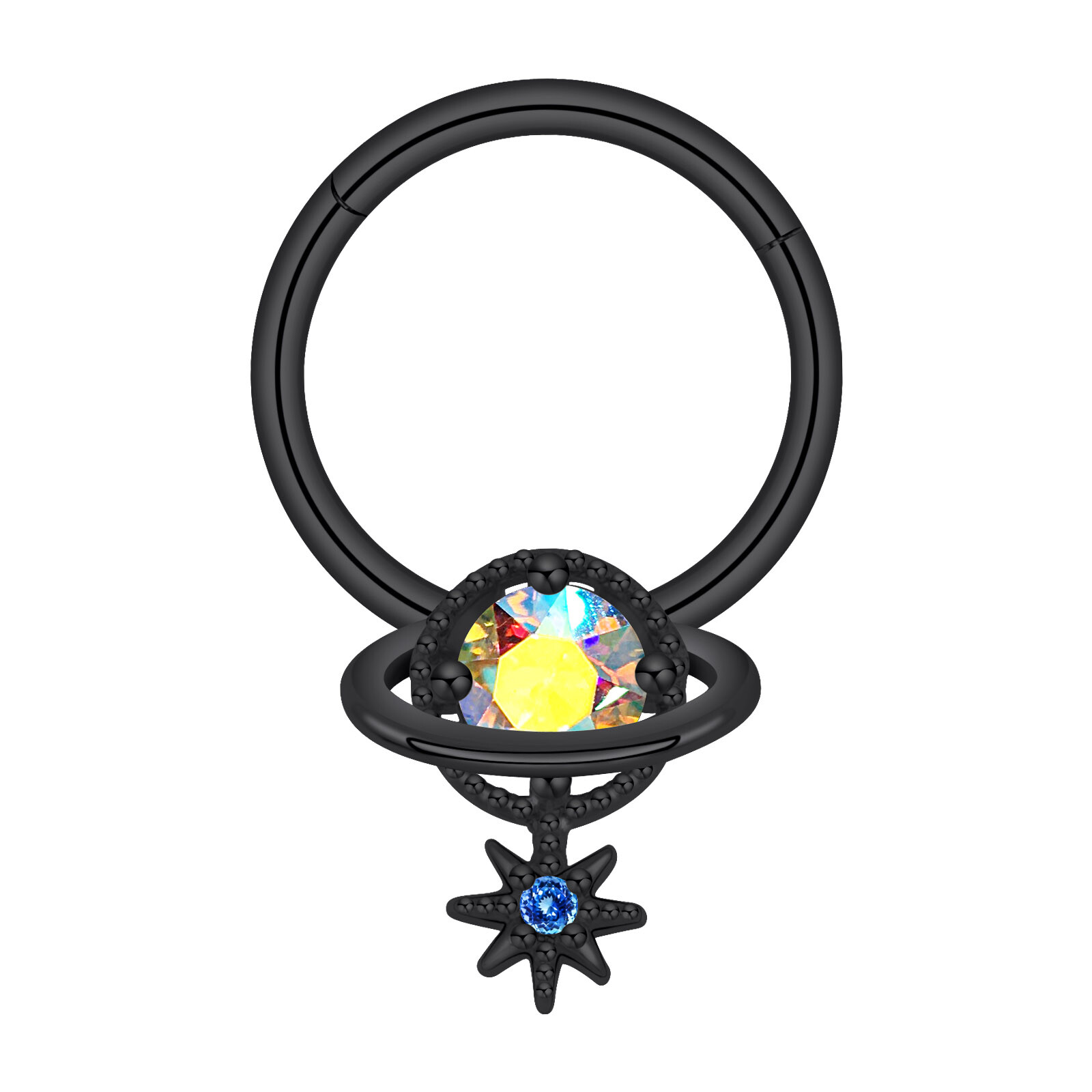 16G Black Septum Clicker Segment Dangle Nose Rings Lip Ear Cartilage Daith – ONE