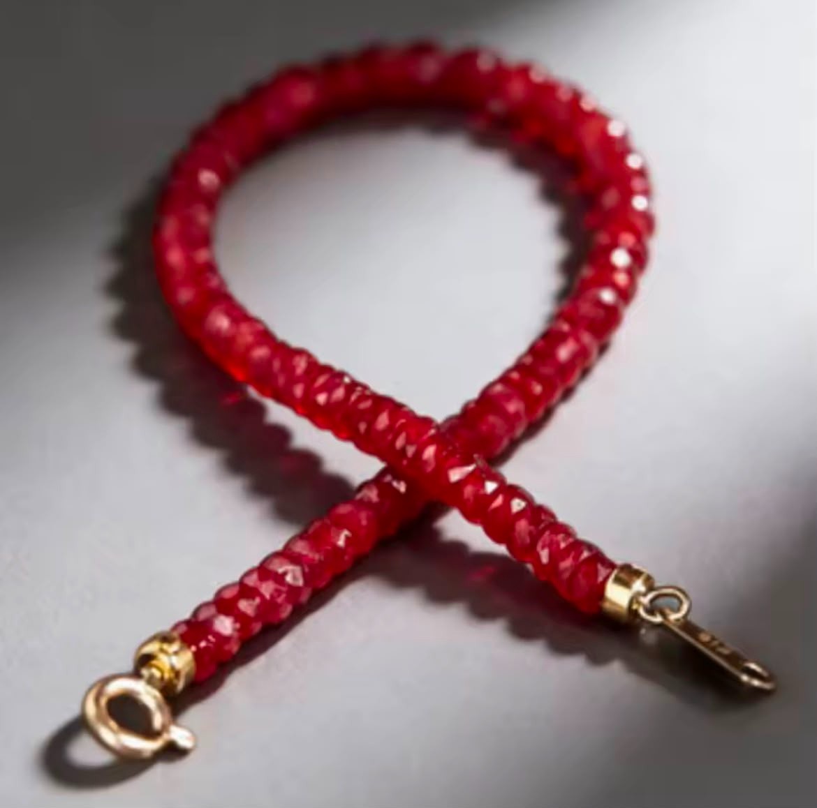 Natural Red Ruby 2x4mm Faceted Beaded Necklace Gold Clasp Gemstone Choker