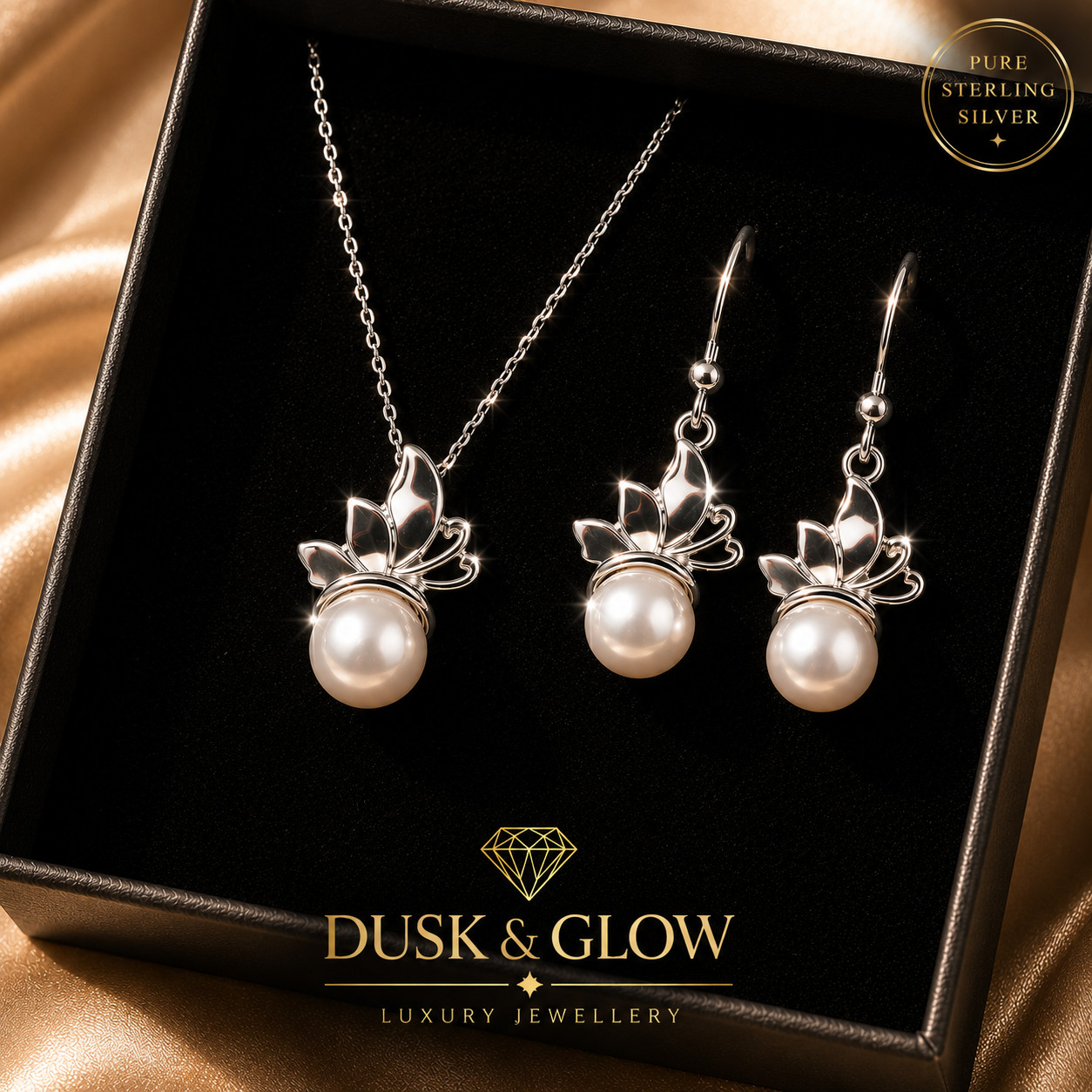 Fine Silver Freshwater Pearl Jewellery Set Necklace & Earrigns Gift Boxed UK