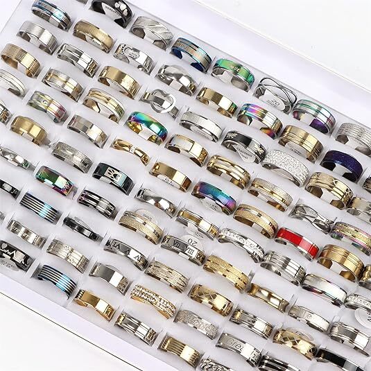 100 X Bulk Lot Mixed Stainless Steel Rings Men’s women’s Fashion Ring Wholesale