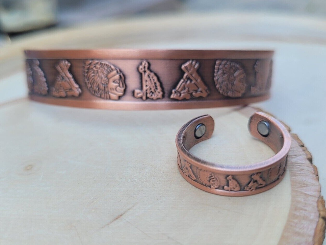 Solid Copper Magnetic Bracelet Ring Set Arthritis Cuff Ring Set Nation Native