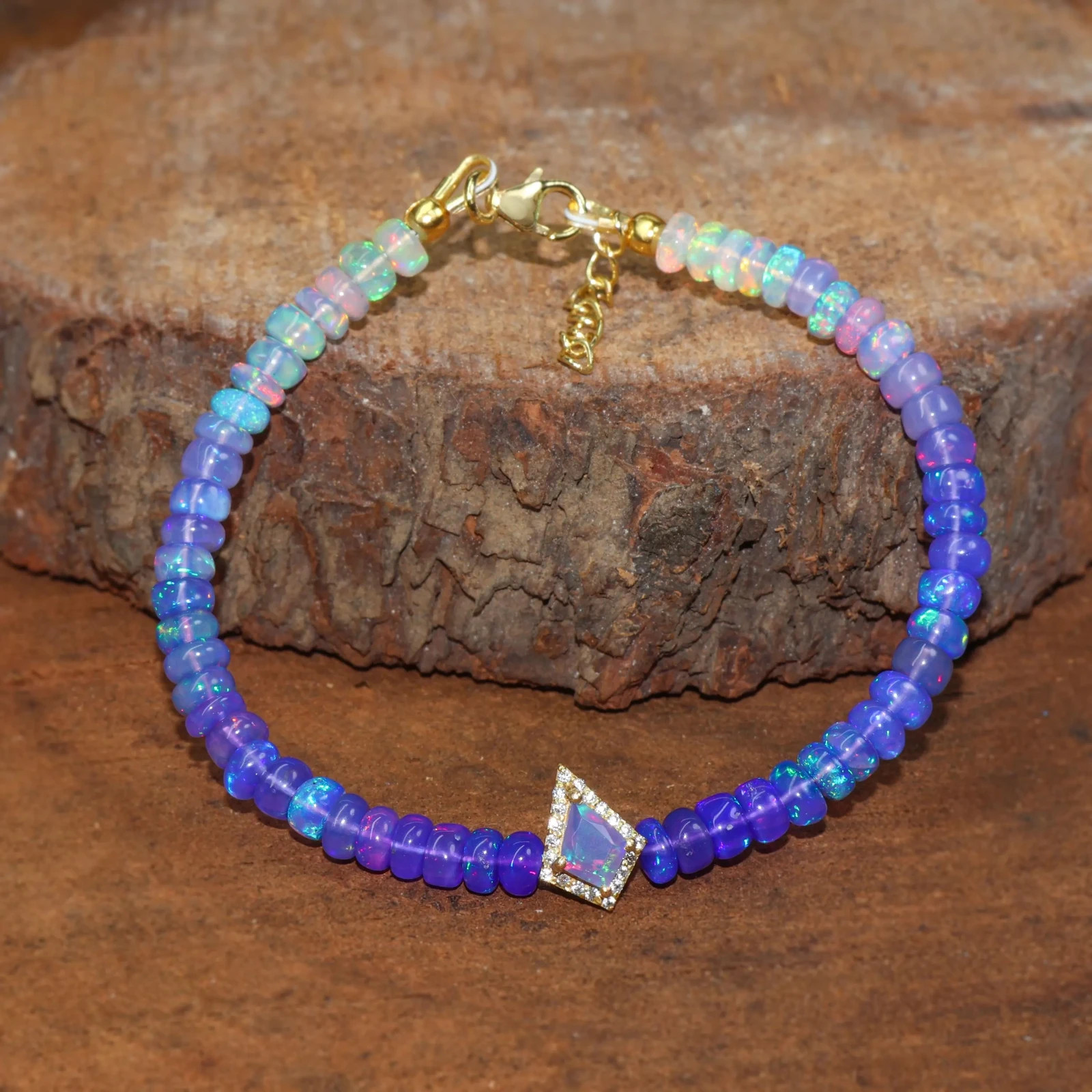 Lavender Opal Kite Charm Bracelet for Women, Ethiopian Opal Handmade Bracelet