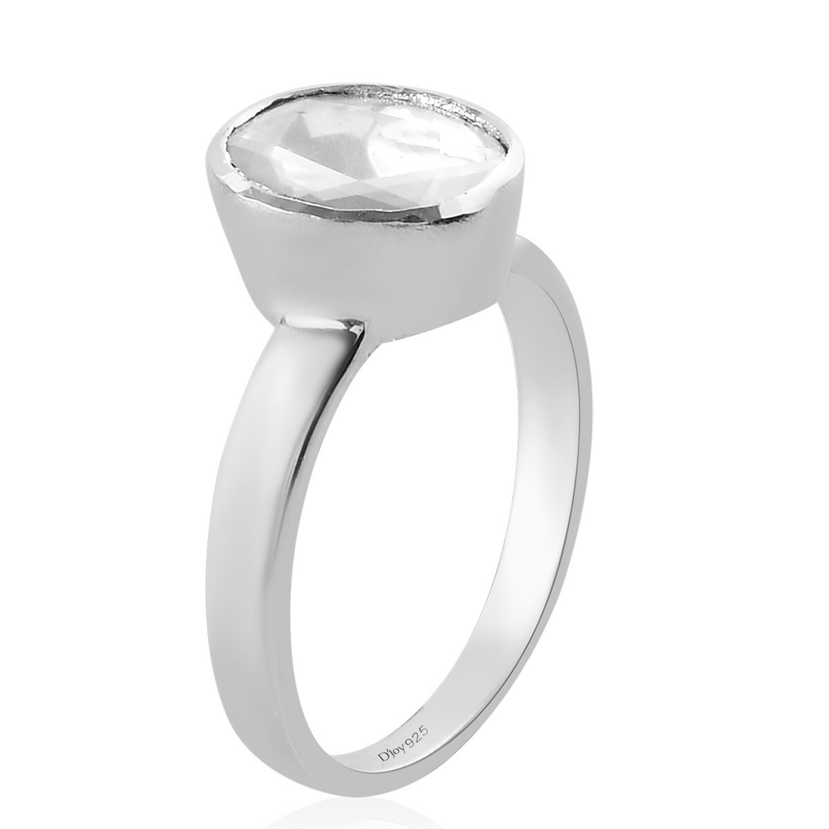 Polki Moissanite Solitaire Ring Platinum Plated Sterling Silvr .50ctw Size 5