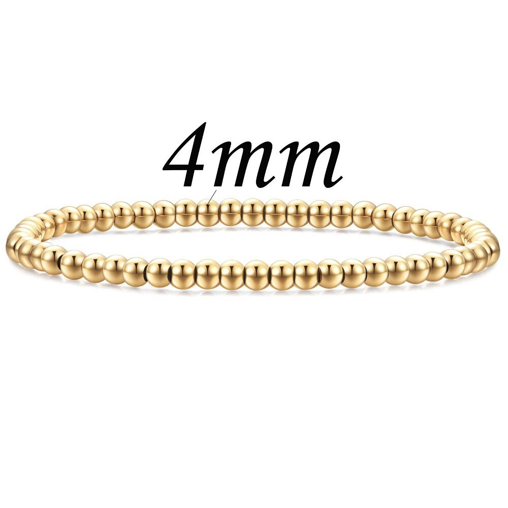 14K Gold Plated Stainless Steel Bead Beaded Stretch Bracelet Women 6mm 4mm T18