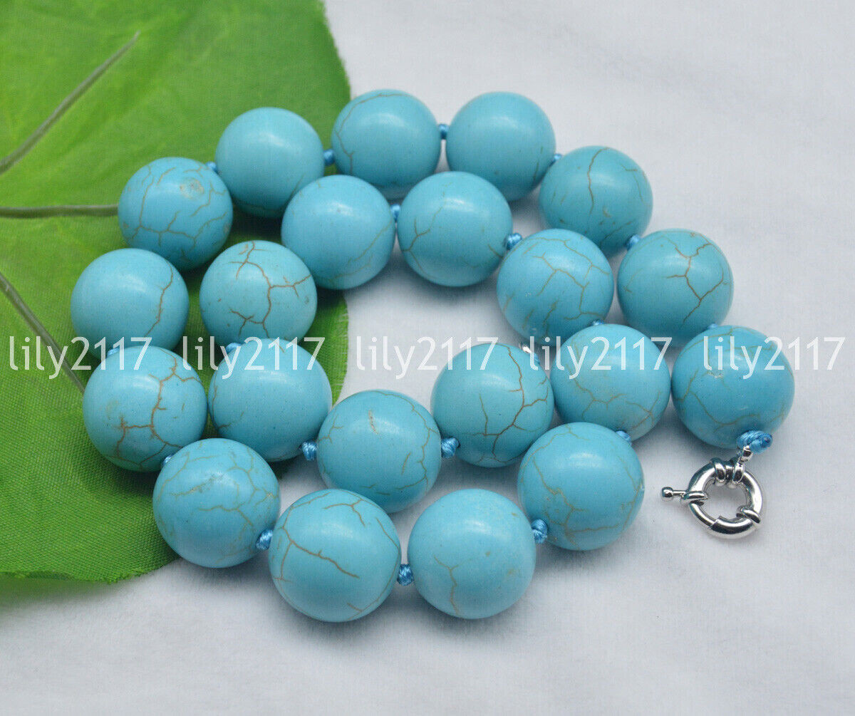 Huge 20mm Natural Blue Turquoise Gemstone Round Beads Necklace 14-36 inch