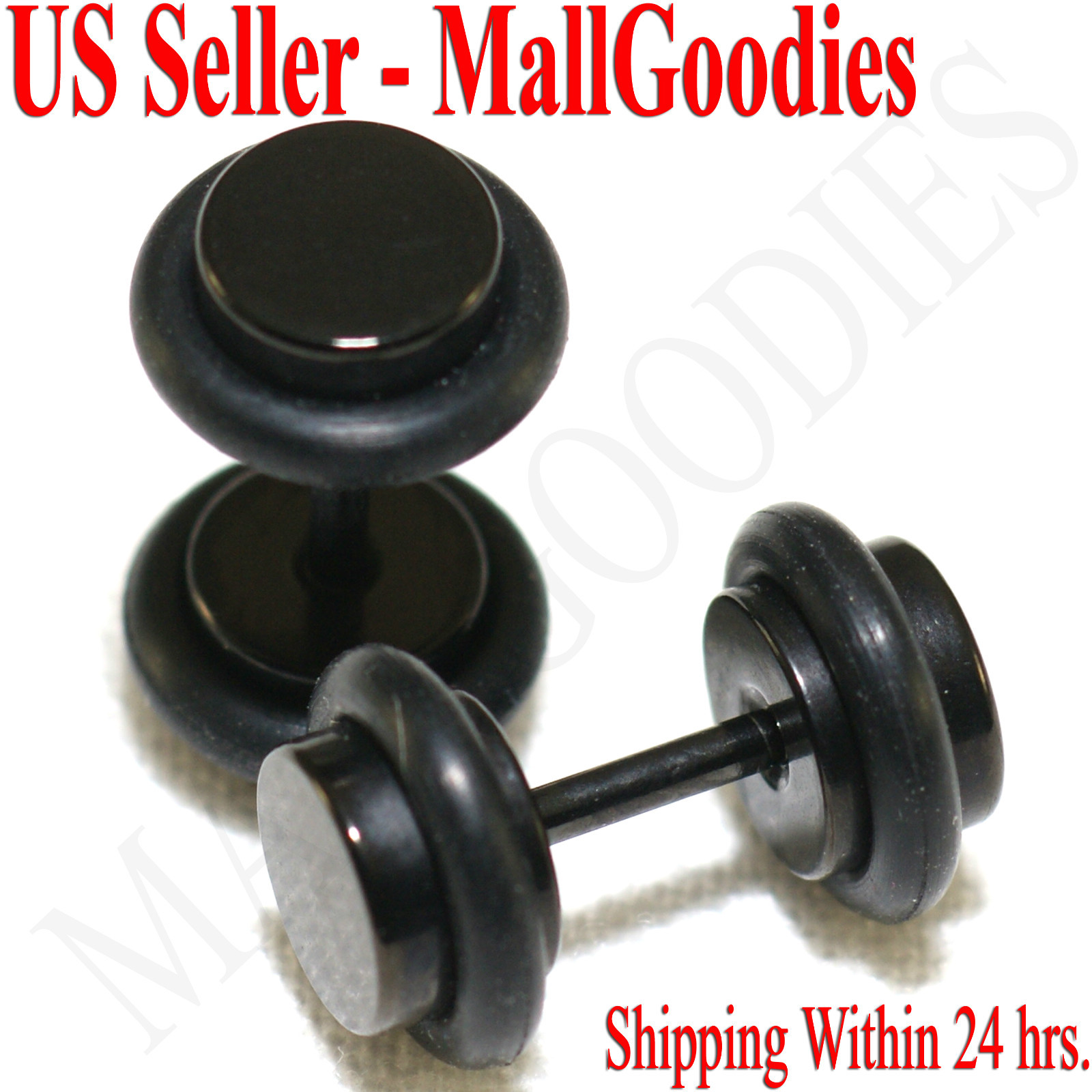 2086 Black Fake Cheaters Illusion Faux Ear Plugs 16G Surgical Steel 2G 6mm Small