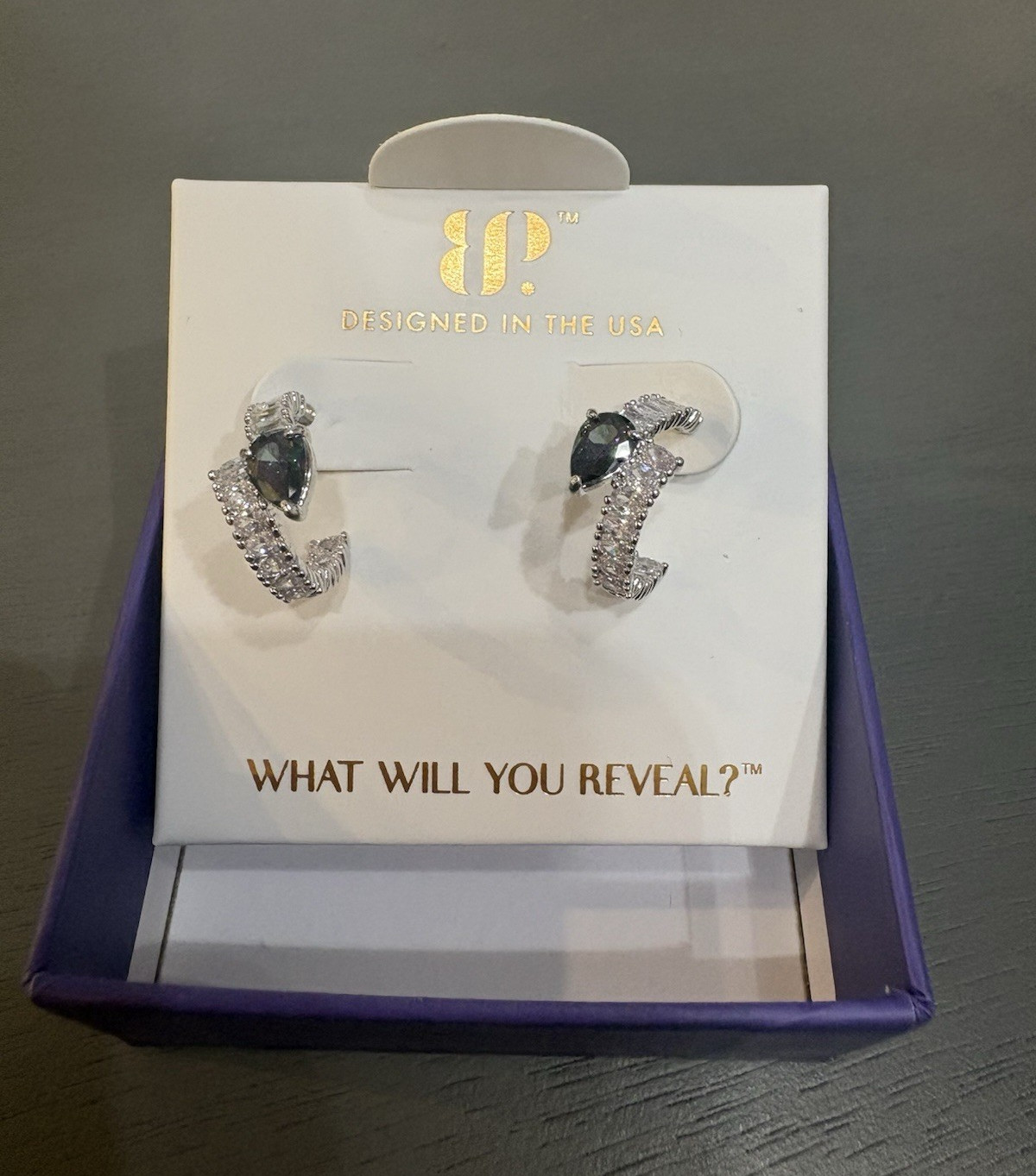 Ring Bomb Party Midnight Teardrops ER52325 Rhodium Plated Alexandrite Earrings