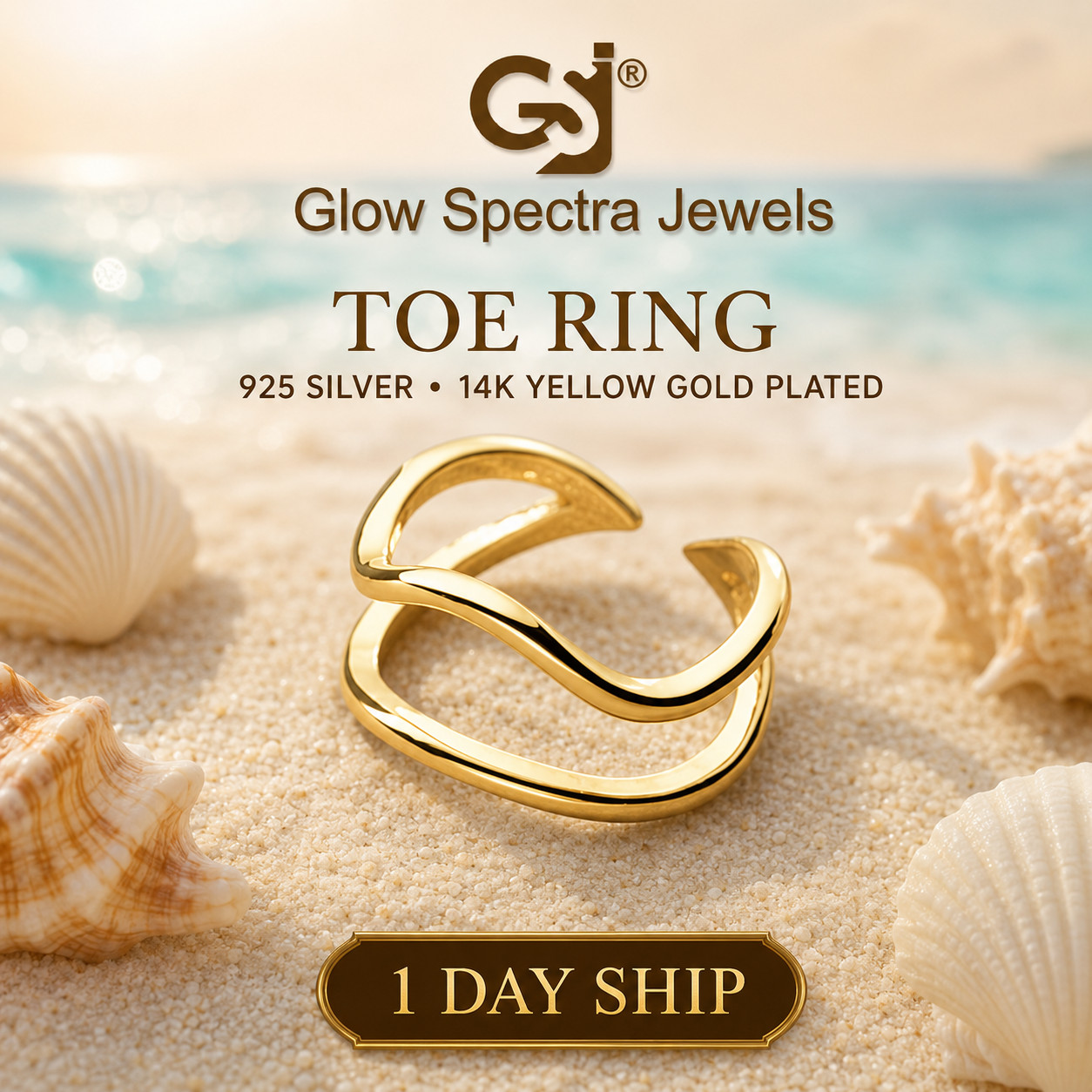 Band Toe Ring Solid 2 Line 925 Silver Men/ Women 14k Yellow Gold Plated