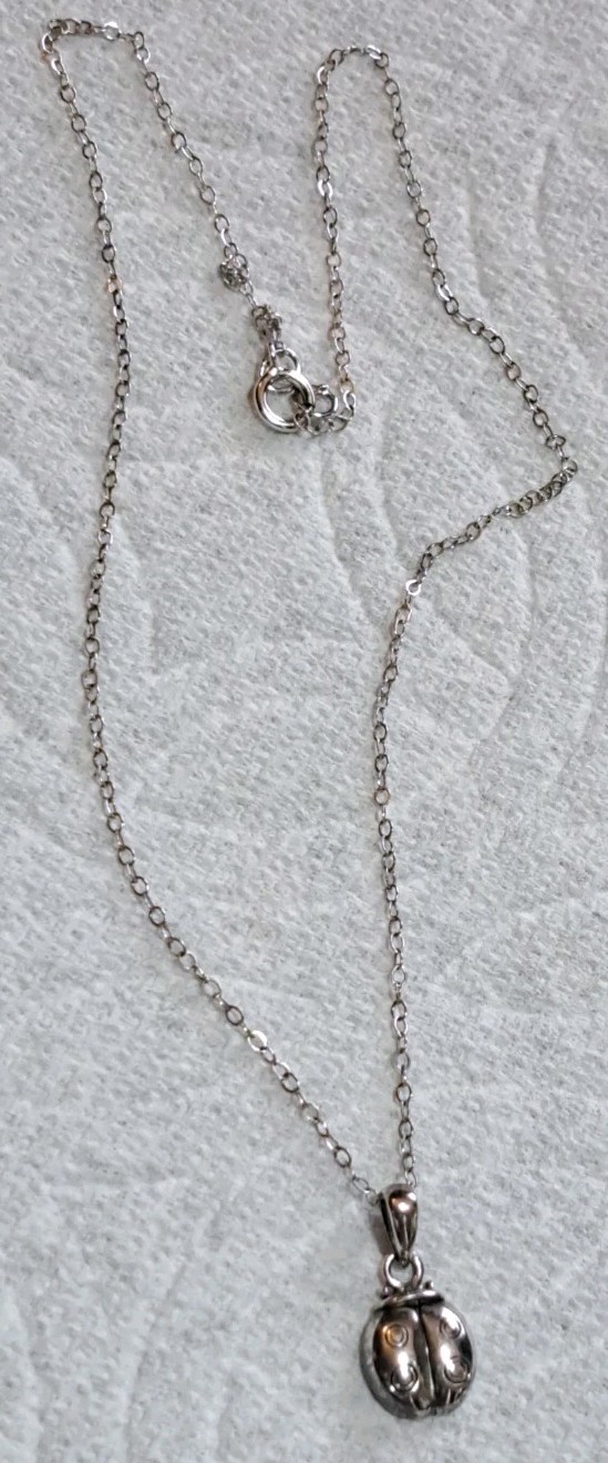 Ralph Lauren RL Signed Sterling Ladybug Pendant Choker Necklace 925 Silver 12″