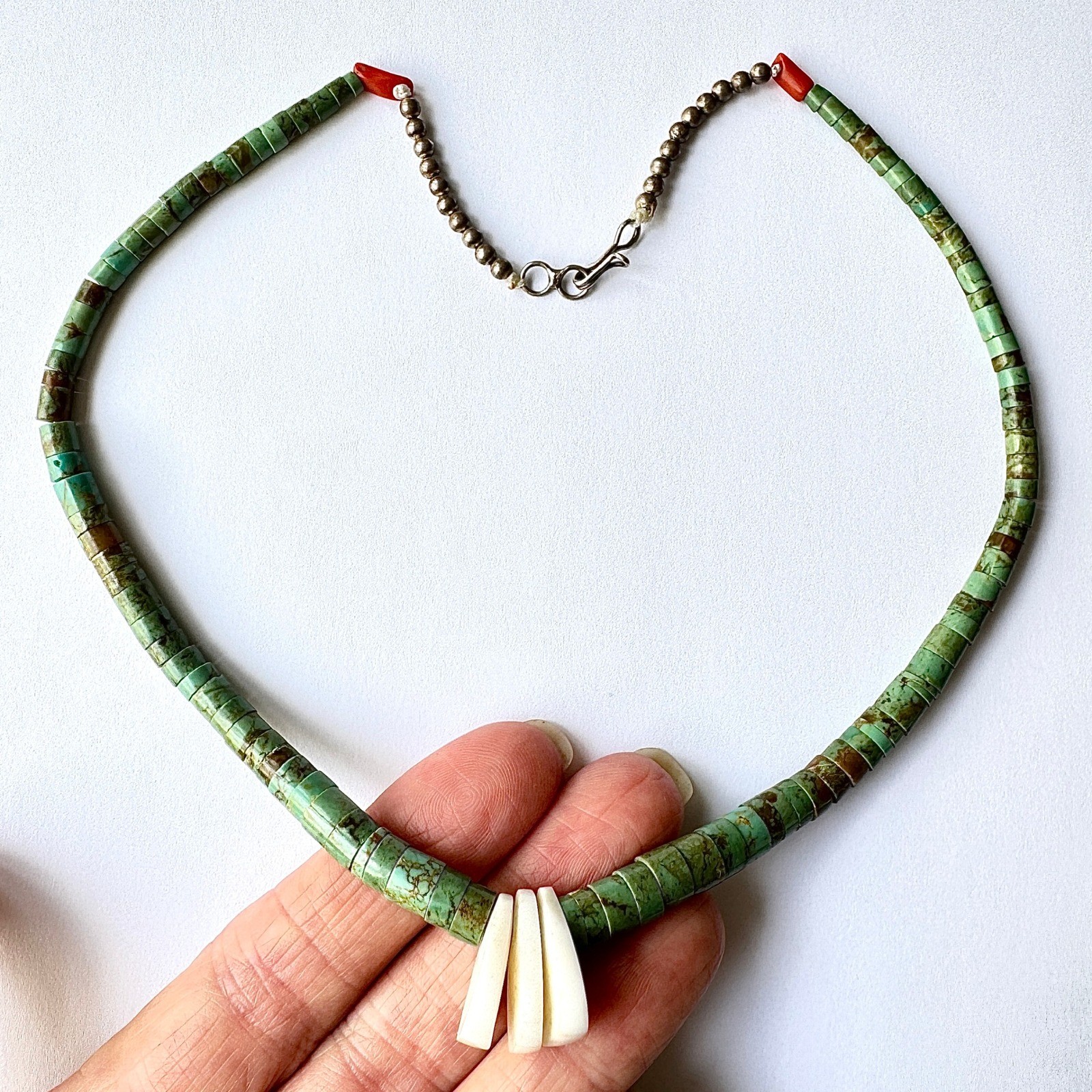 VTG Heishi Necklace Royston Turquoise 17in Graduated Native Santo Domingo Tab
