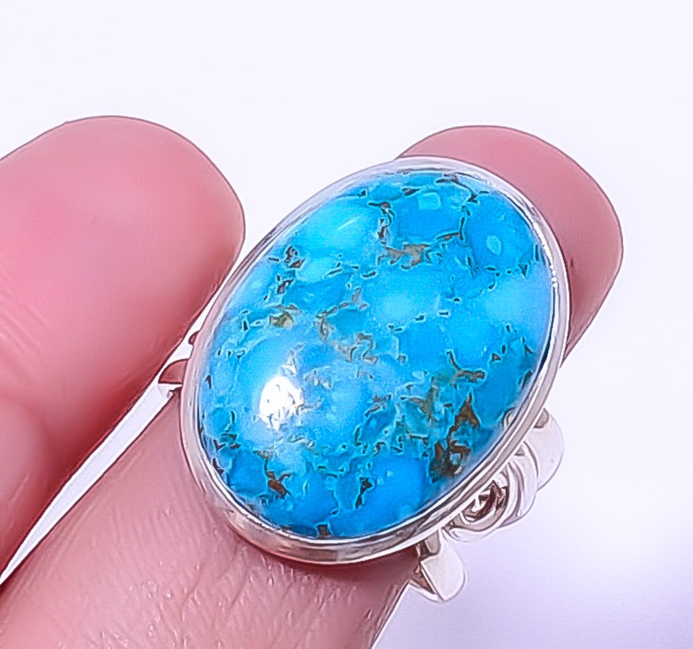 Copper Blue Turquoise – Arizona Gemstone 925 Silver Jewelry Ring s.8.5 A364