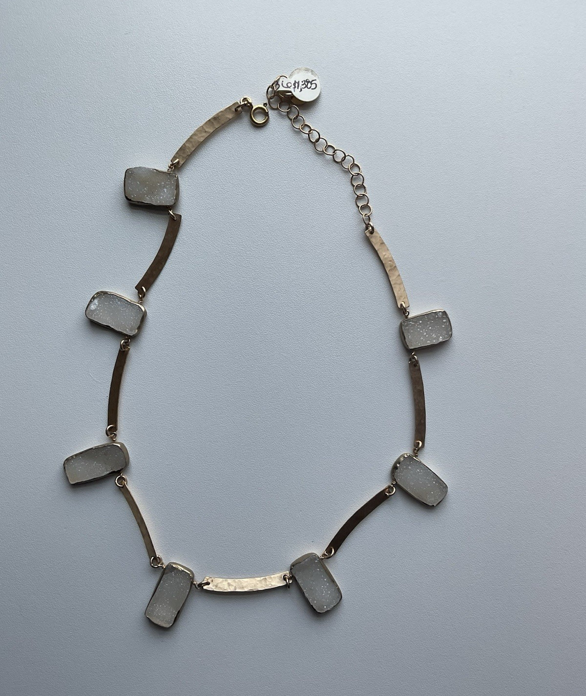 Gold Tone Bar Link Chain Necklace w/ 8 Gray Rectangle Stones, Adjustable