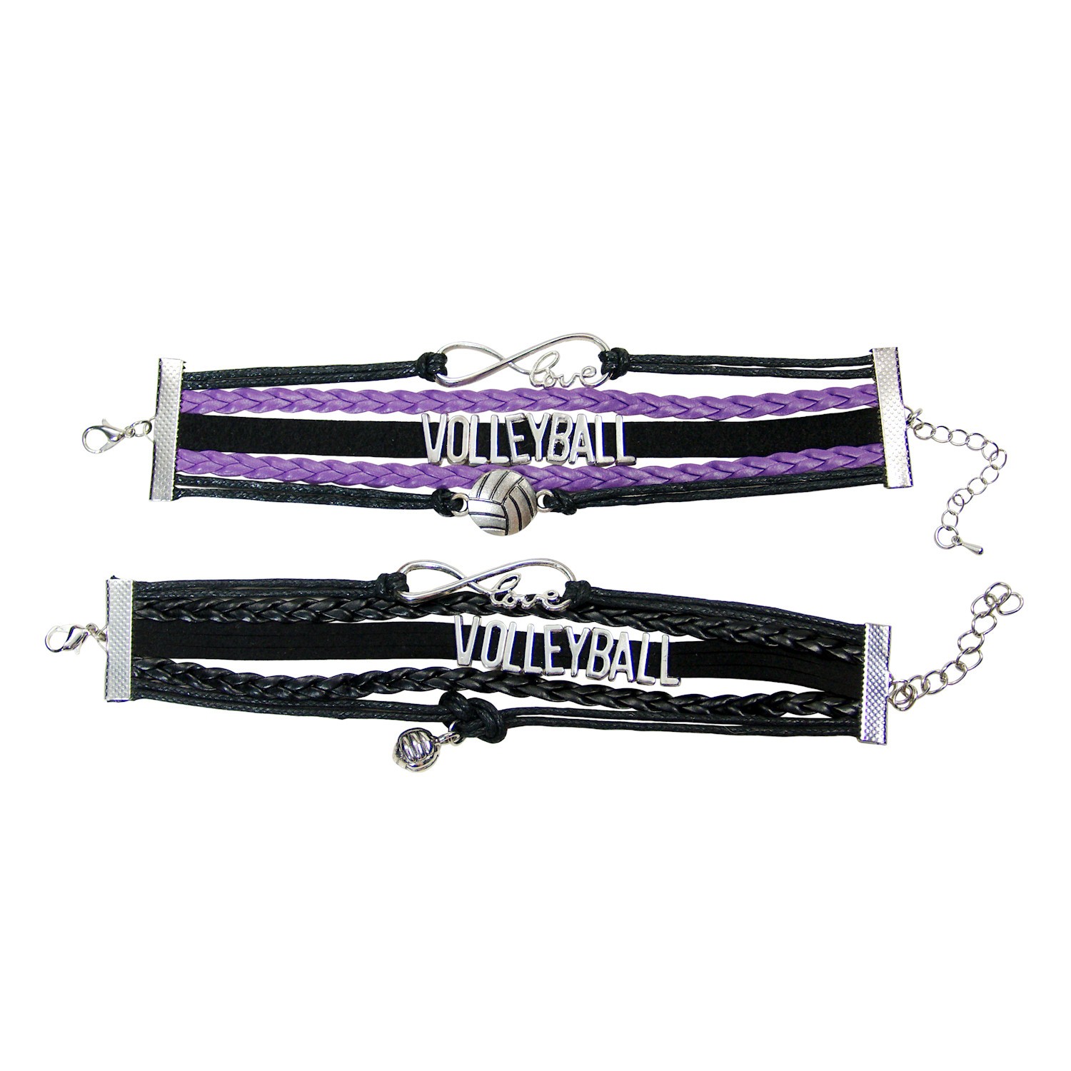 Womens Volleyball Black Purple Adjustable Bracelets Braided Cord Sports Jewelry